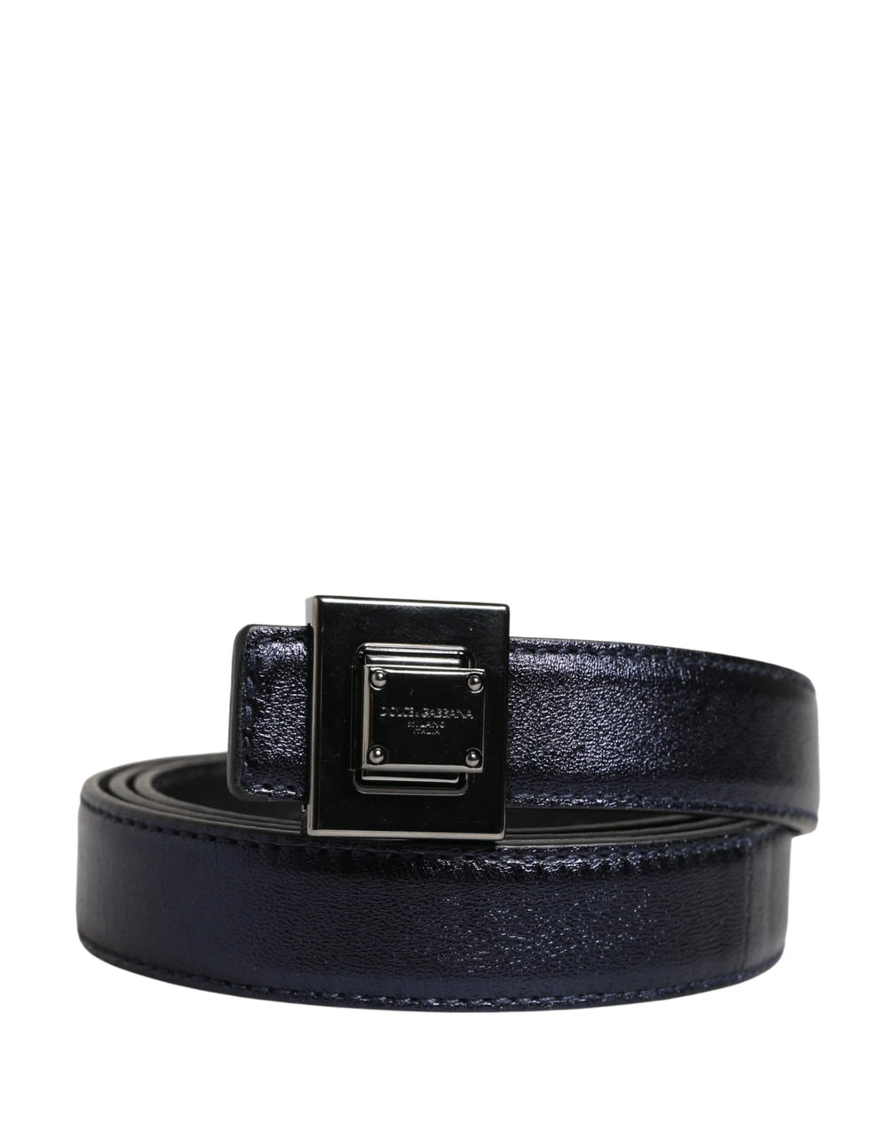 Dolce & Gabbana Men Black Classic Leather Square Buckle Belt - 85 cm / 34 Inches