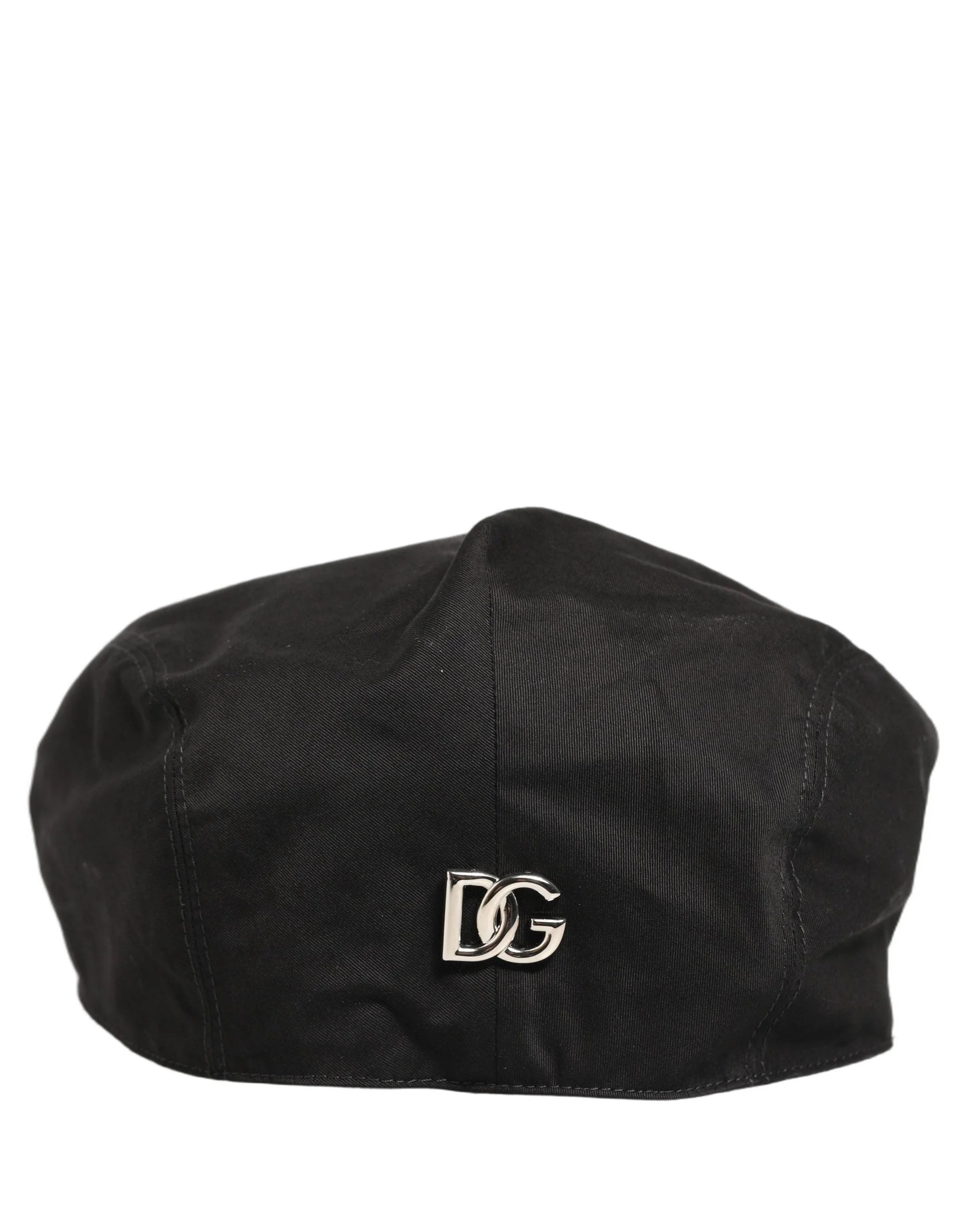 Dolce & Gabbana Men Black Cotton Stretch Newsboy Cloth Capello Hat - 60 cm|XL