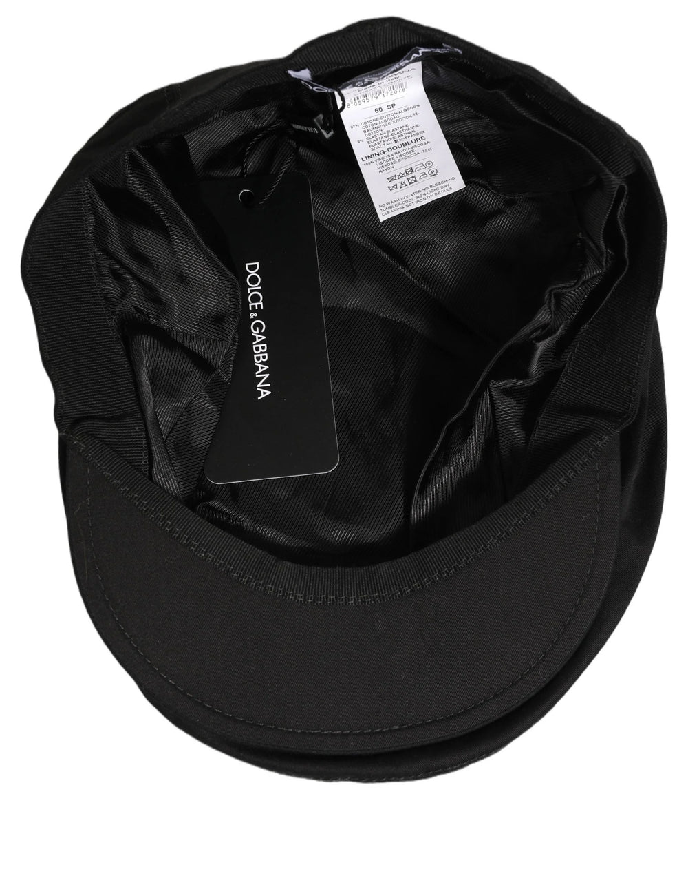 Dolce & Gabbana Men Black Cotton Stretch Newsboy Cloth Capello Hat - 60 cm|XL