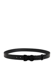 Dolce & Gabbana Men Black Exotic Leather Logo Buckle Belt - 95 cm / 38 Inches