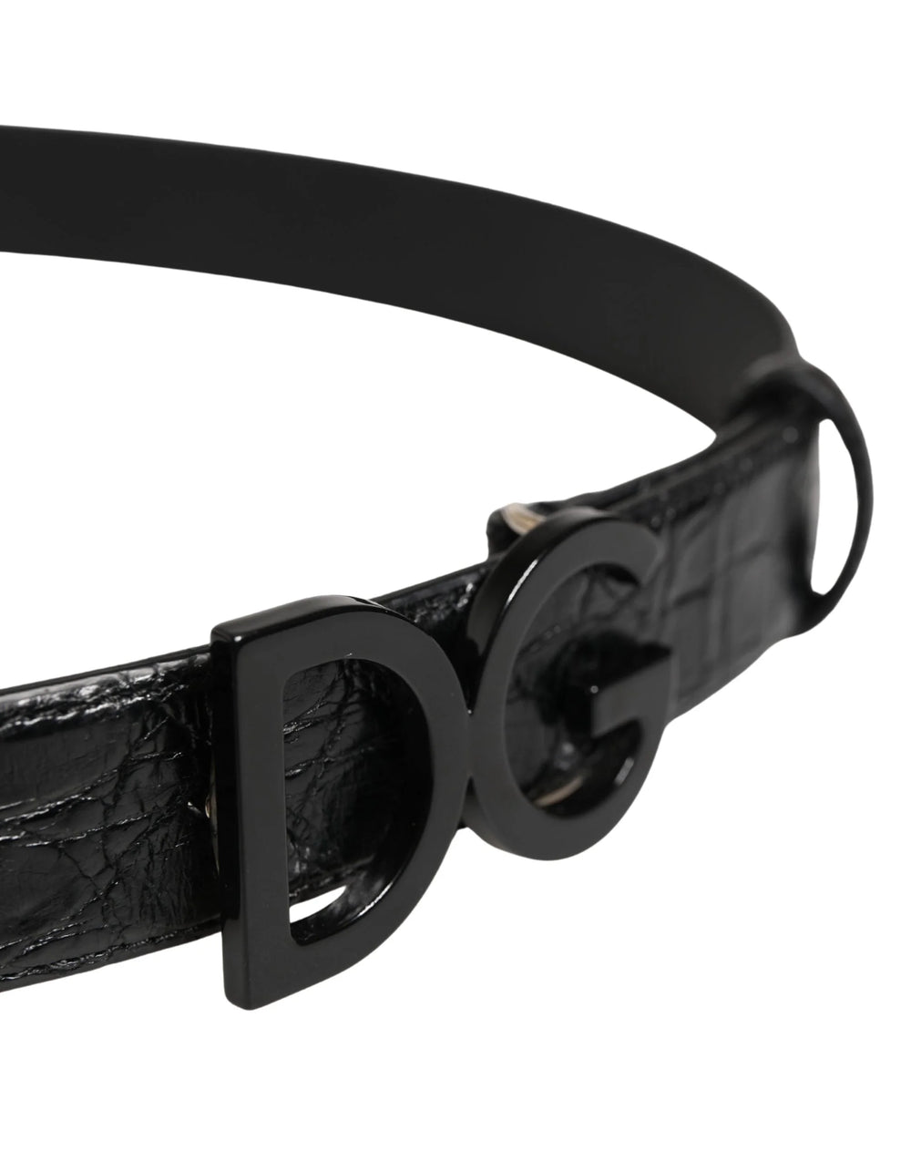 Dolce & Gabbana Men Black Exotic Leather Logo Buckle Belt - 95 cm / 38 Inches