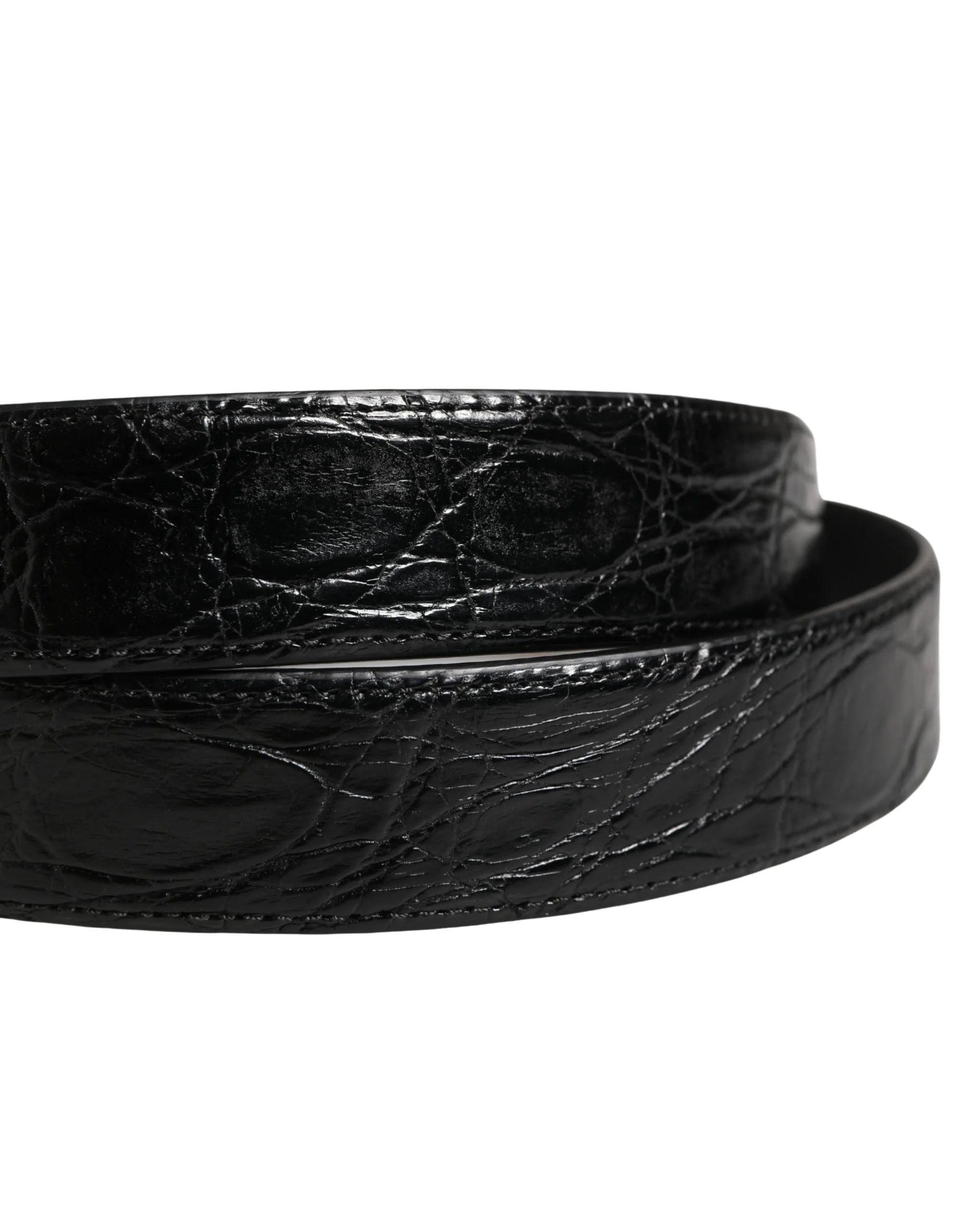 Cinto de couro exótico preto Dolce & Gabbana com fivela com logótipo para homem - 95 cm / 38 polegadas