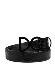 Cinto de couro exótico preto Dolce & Gabbana com fivela com logótipo para homem - 95 cm / 38 polegadas