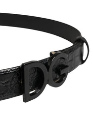Cinto de couro exótico preto Dolce & Gabbana com fivela com logótipo para homem - 95 cm / 38 polegadas