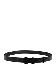 Cinto de couro exótico preto Dolce & Gabbana com fivela com logótipo para homem - 95 cm / 38 polegadas