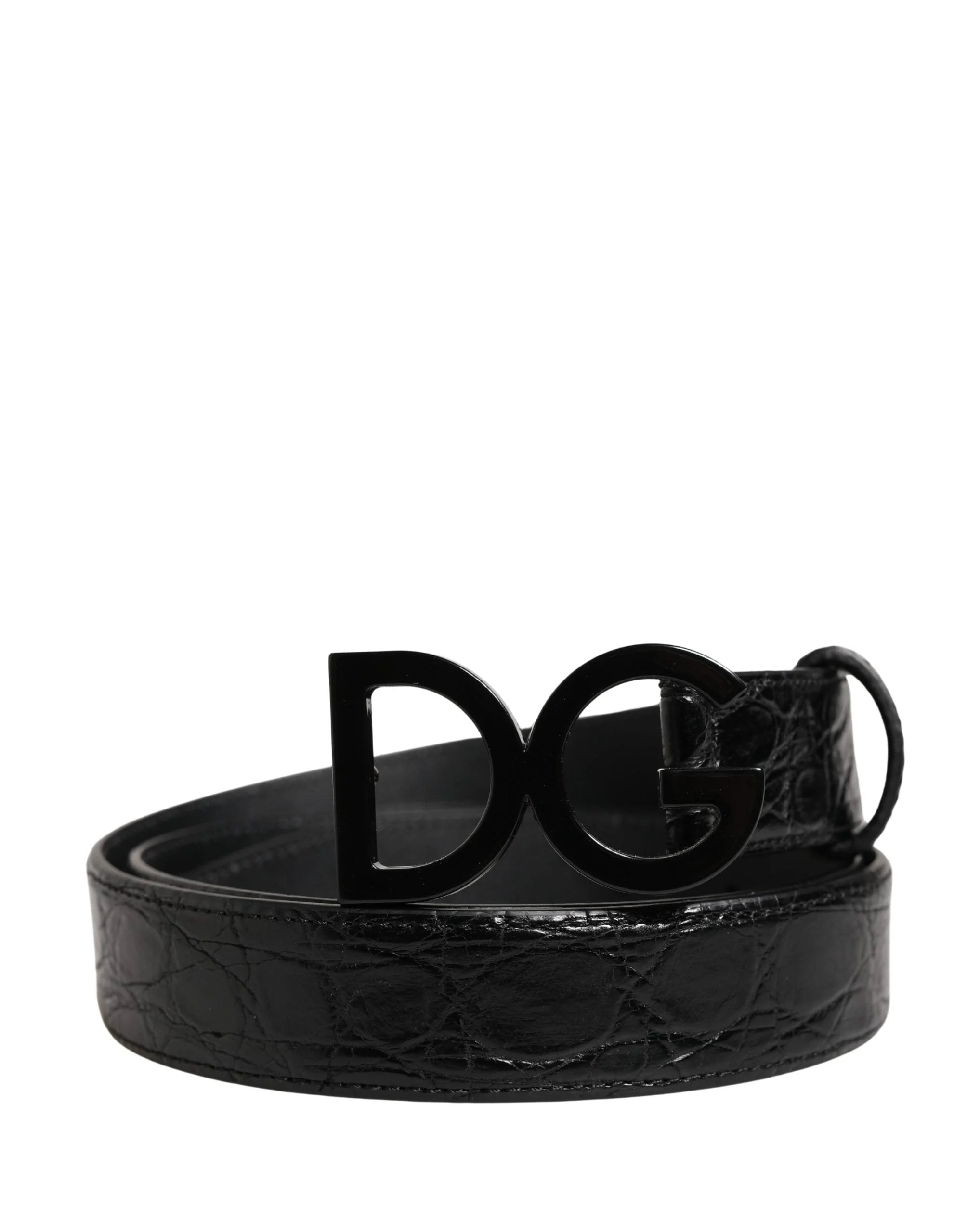 Cinto de couro exótico preto Dolce & Gabbana com fivela com logótipo para homem - 95 cm / 38 polegadas