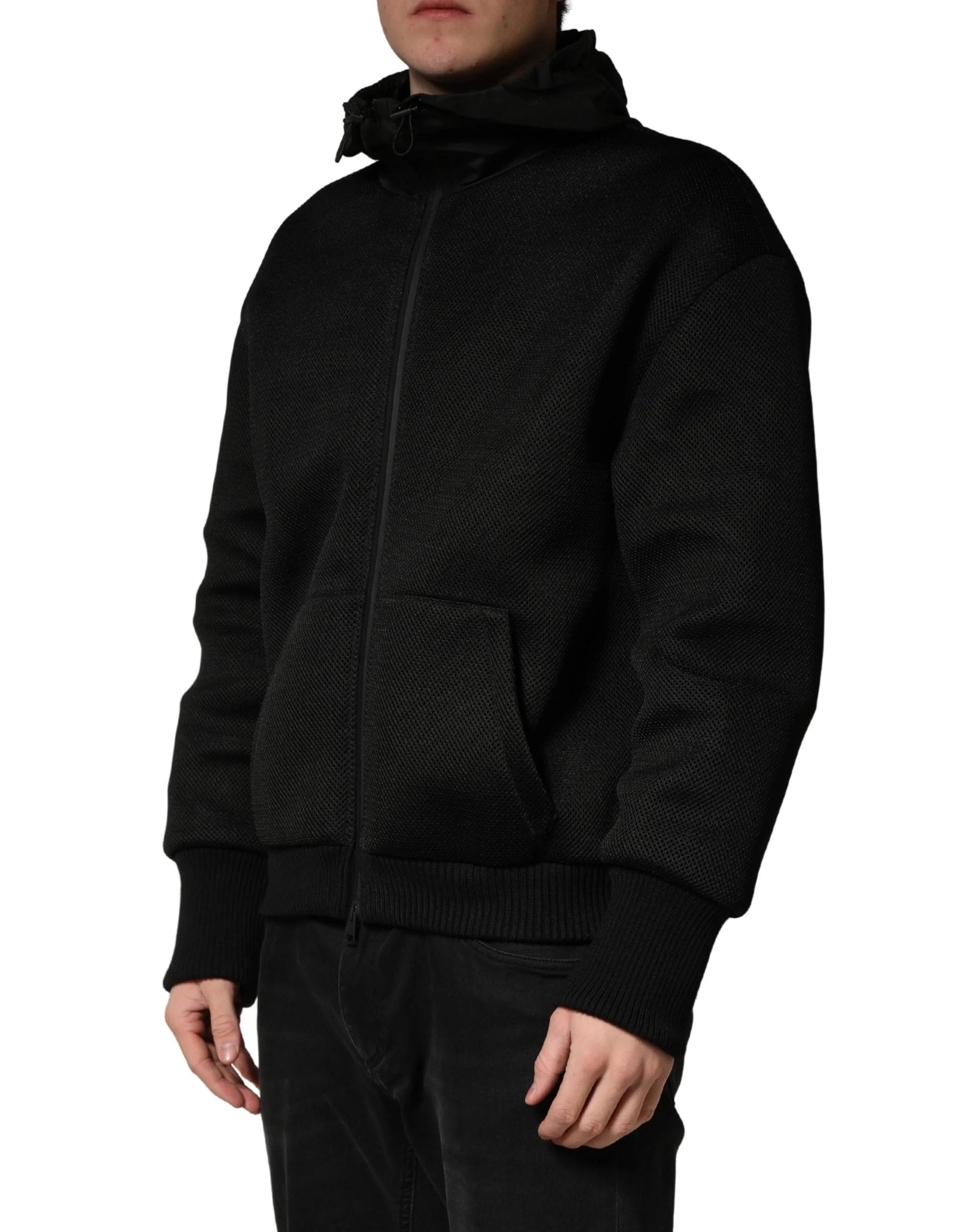 Dolce & Gabbana Men Black Hooded Full Zip Bomber Jacket - IT48 | M - Bomber Jackets