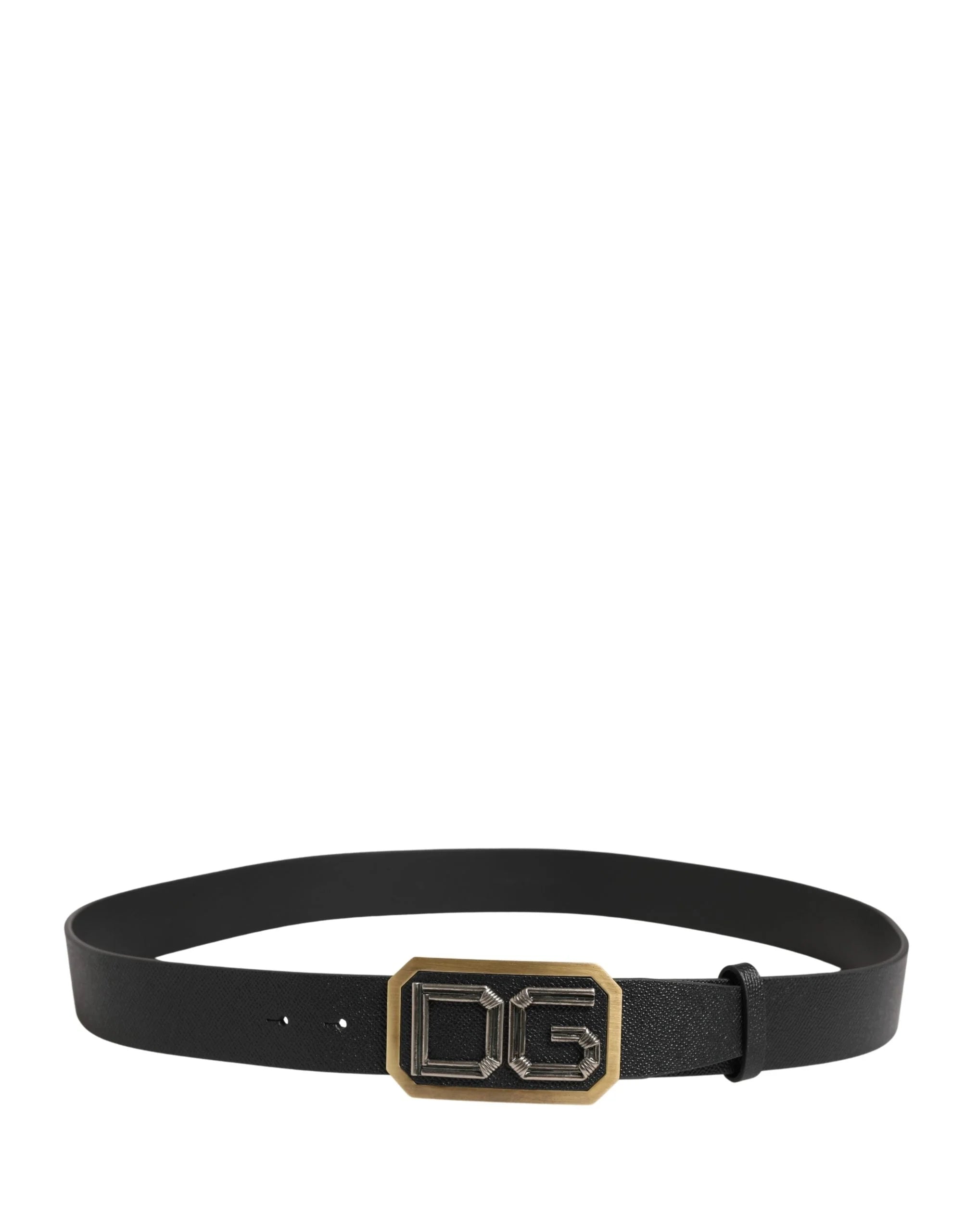 Dolce & Gabbana Men Black Leather DG Logo Metal Buckle Belt - 115 cm / 46 Inches