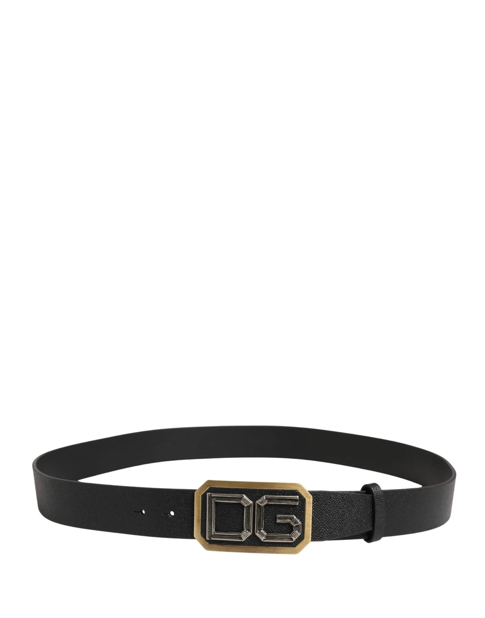 Dolce & Gabbana Men Black Leather DG Logo Metal Buckle Belt - 115 cm / 46 Inches