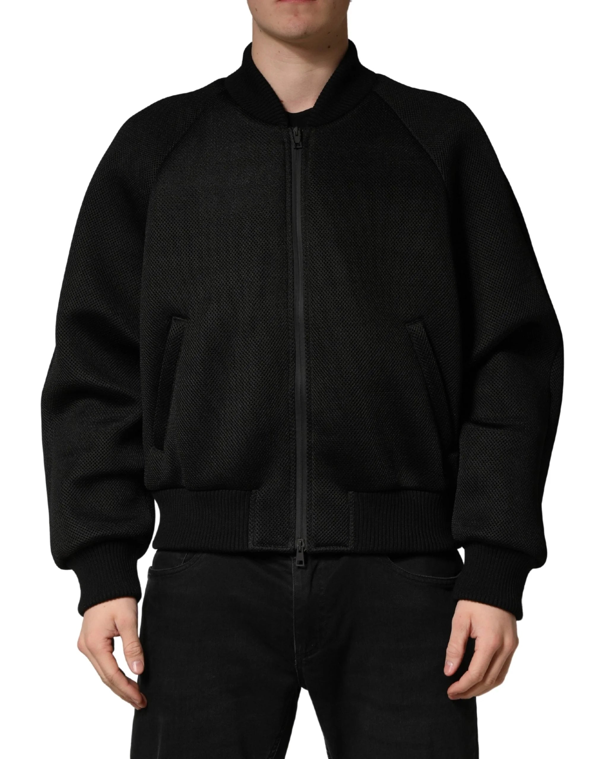 Dolce & Gabbana Veste bomber zippée intégrale en nylon noir pour homme - IT48 | M - Vestes Bomber