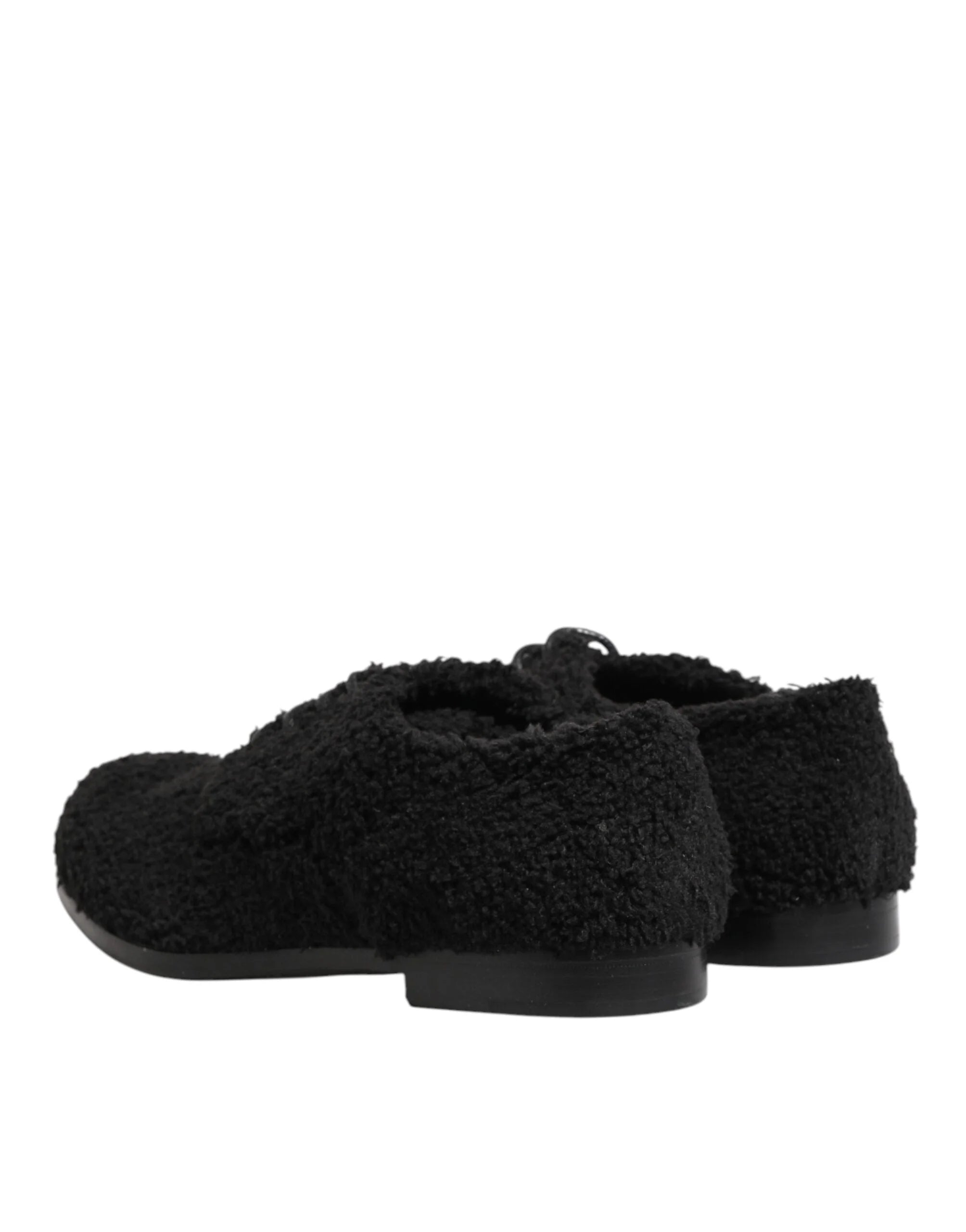 Dolce & Gabbana Men Black Riccio Shearling Dress Derby Shoes - EU44/US11