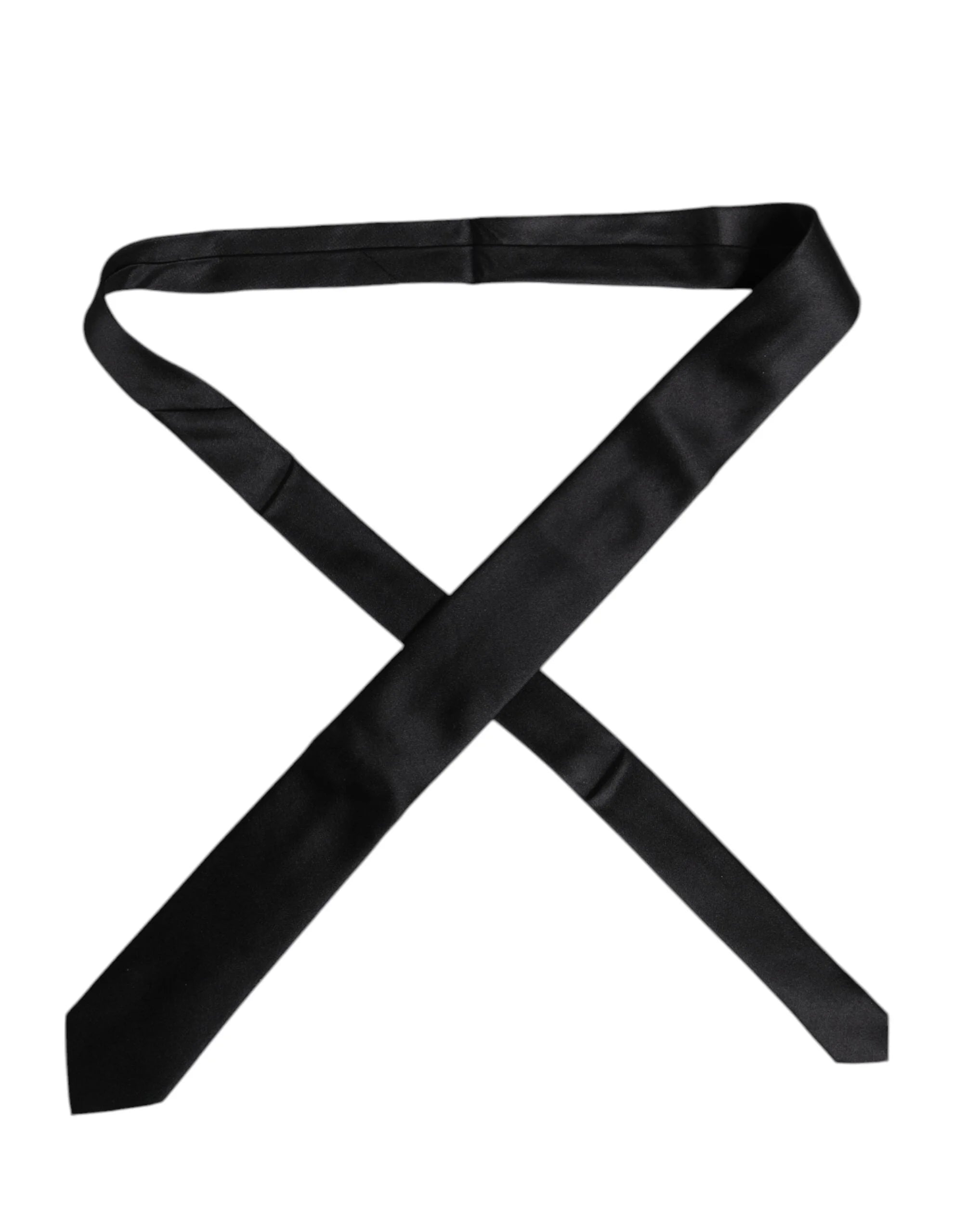 Dolce & Gabbana Men Black Solid Silk Adjustable Necktie Accessory Tie - Neckties