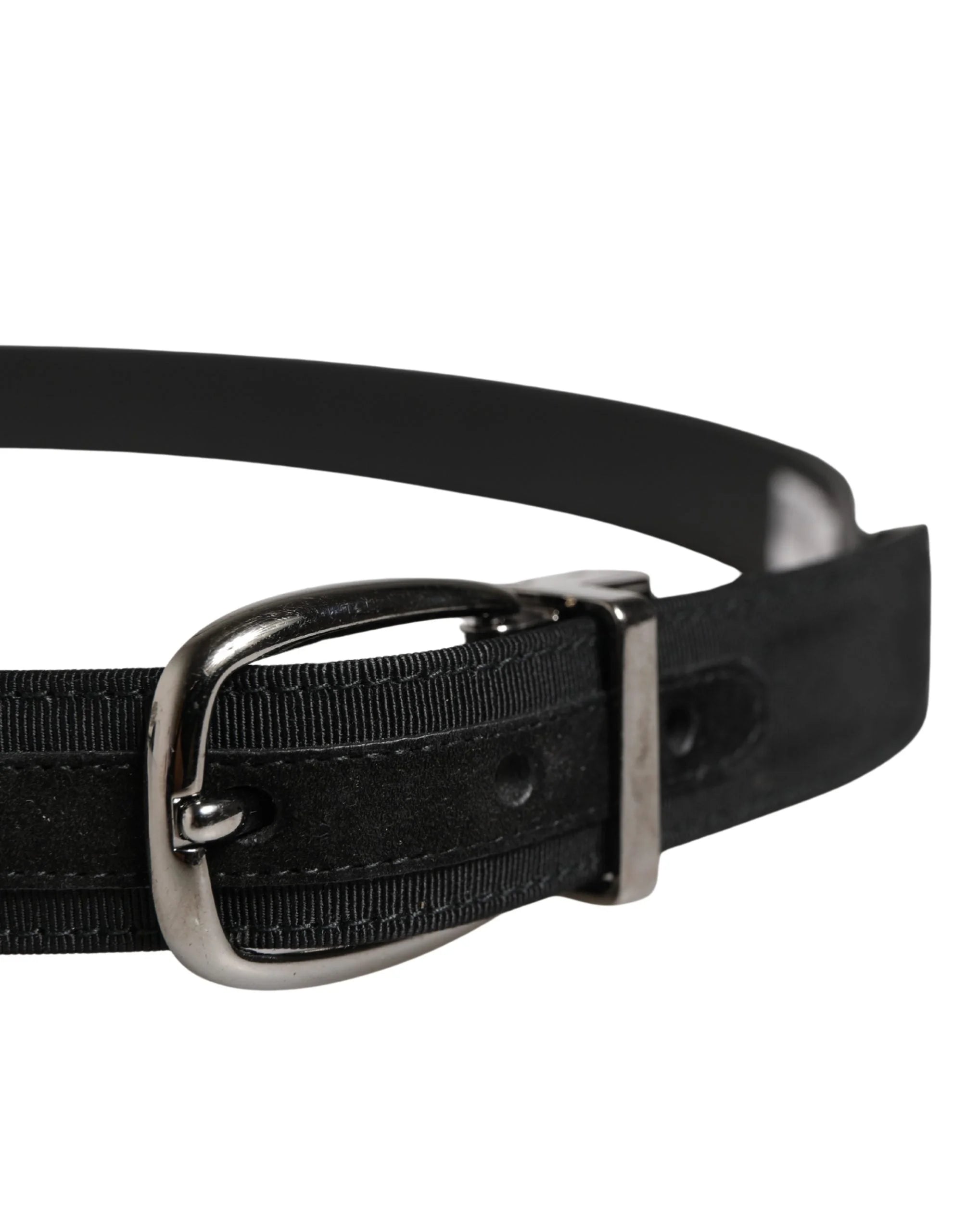 Dolce & Gabbana Men Black Viscose Silver Metal Buckle Belt - 85 cm / 34 Inches