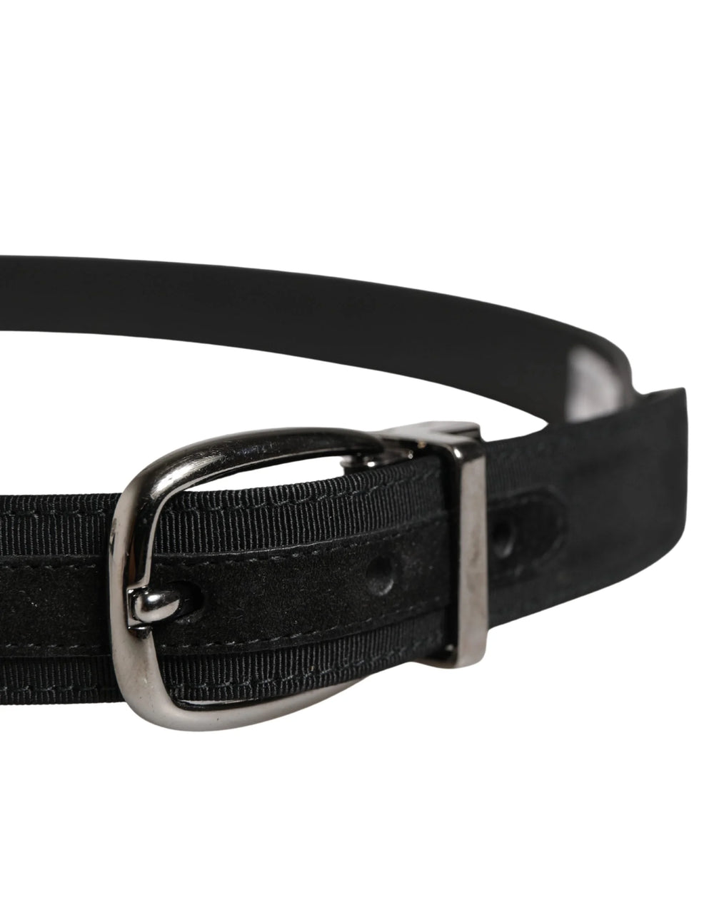 Dolce & Gabbana Men Black Viscose Silver Metal Buckle Belt - 85 cm / 34 Inches