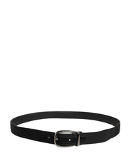 Dolce & Gabbana Men Black Viscose Silver Metal Buckle Belt - 85 cm / 34 Inches