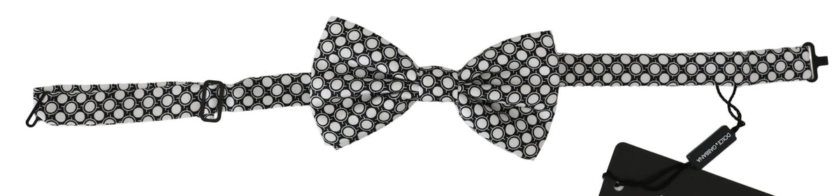 Dolce & Gabbana Men Black White Circles Adjustable Neck Papillon Bow Tie - Neckties