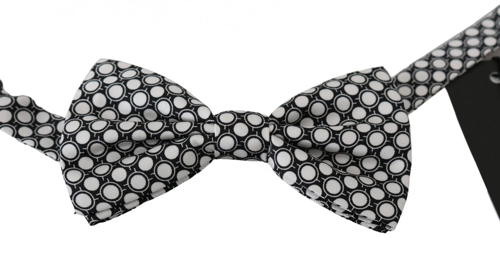 Dolce & Gabbana Men Black White Circles Adjustable Neck Papillon Bow Tie - Neckties