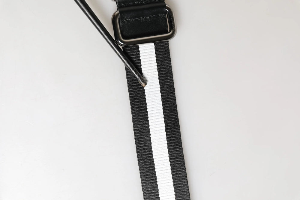Dolce & Gabbana Men Black White Nylon Logo Metal Buckle Belt - 100 cm / 40 Inches