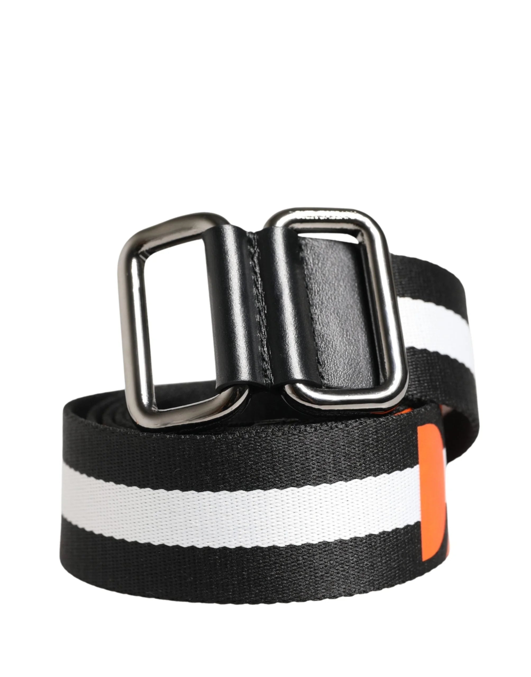 Dolce & Gabbana Men Black White Nylon Logo Metal Buckle Belt - 100 cm / 40 Inches