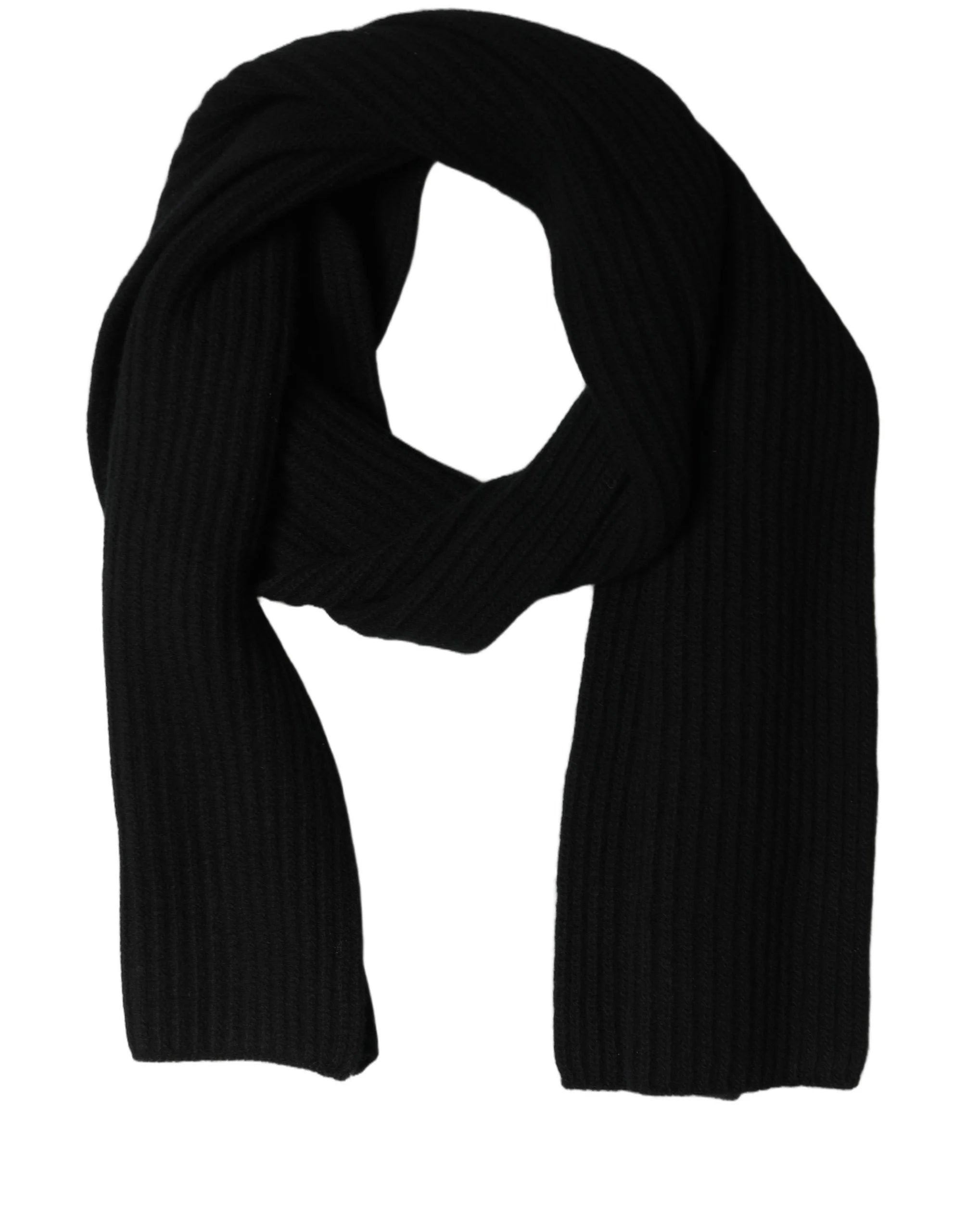 Dolce & Gabbana Men Black Wool Knitted Neck Shawl Scarf