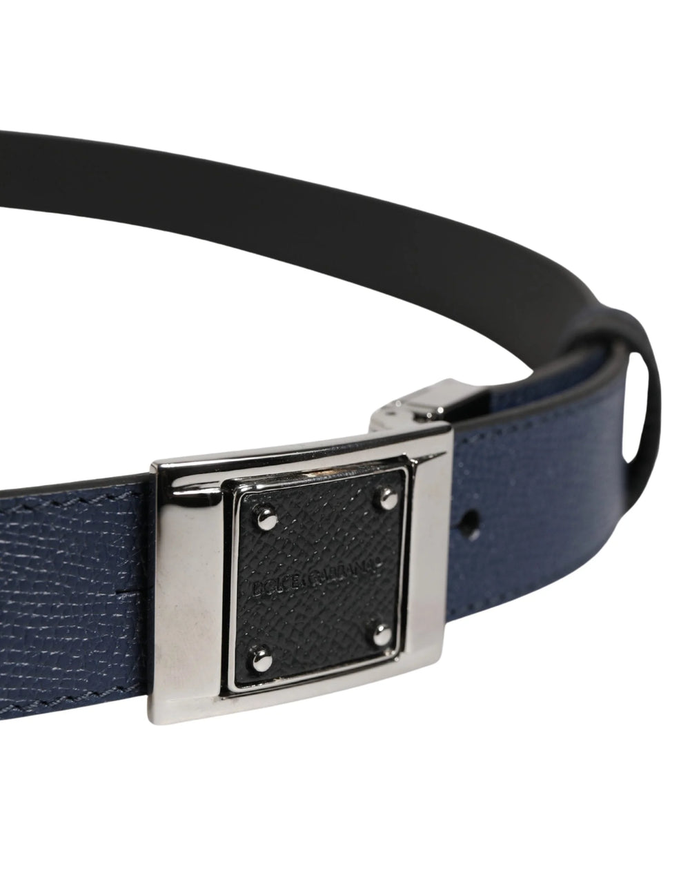 Dolce & Gabbana Men Blue Calfskin Leather Square Buckle Belt - 115 cm / 46 Inches