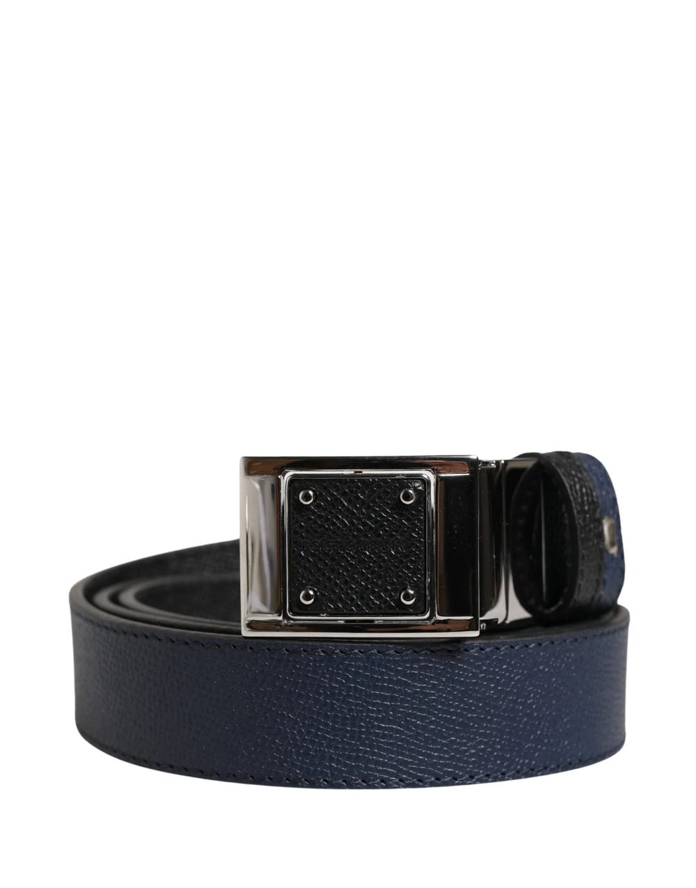Dolce & Gabbana Men Blue Calfskin Leather Square Buckle Belt - 115 cm / 46 Inches