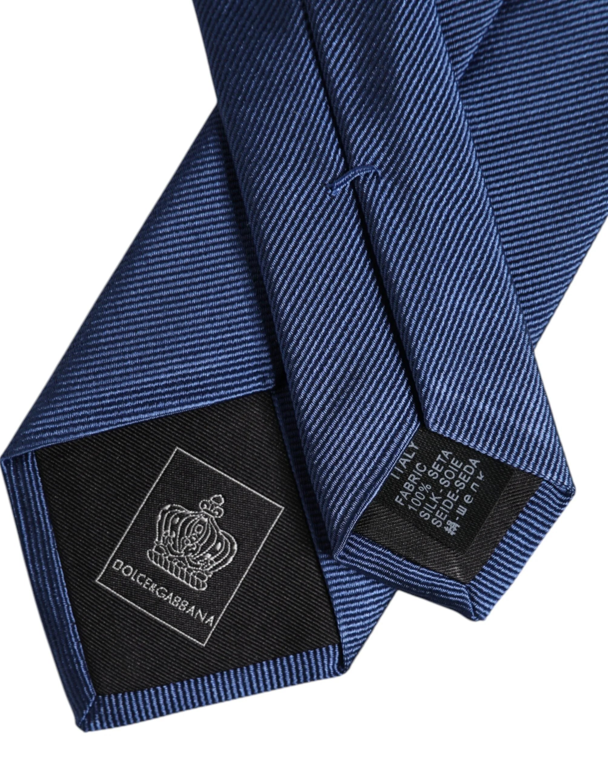 Dolce & Gabbana Men Blue Solid Silk Adjustable Necktie Accessory Tie - Neckties