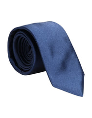 Dolce & Gabbana Men Blue Solid Silk Adjustable Necktie Accessory Tie - Neckties