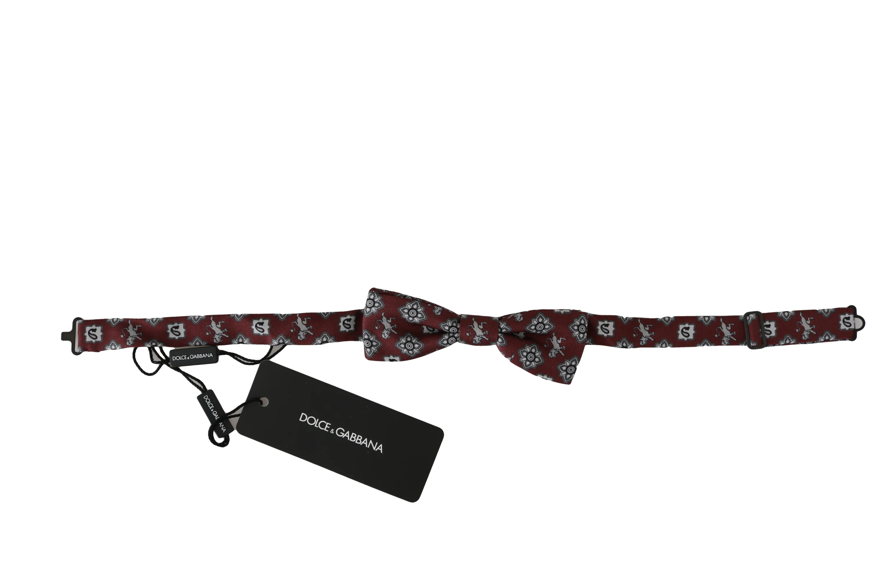 Dolce & Gabbana Men Bordeaux Maroon Lion Silk Adjustable Neck Bow Tie - Neckties