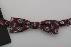 Dolce & Gabbana Men Bordeaux Maroon Lion Silk Adjustable Neck Bow Tie - Neckties