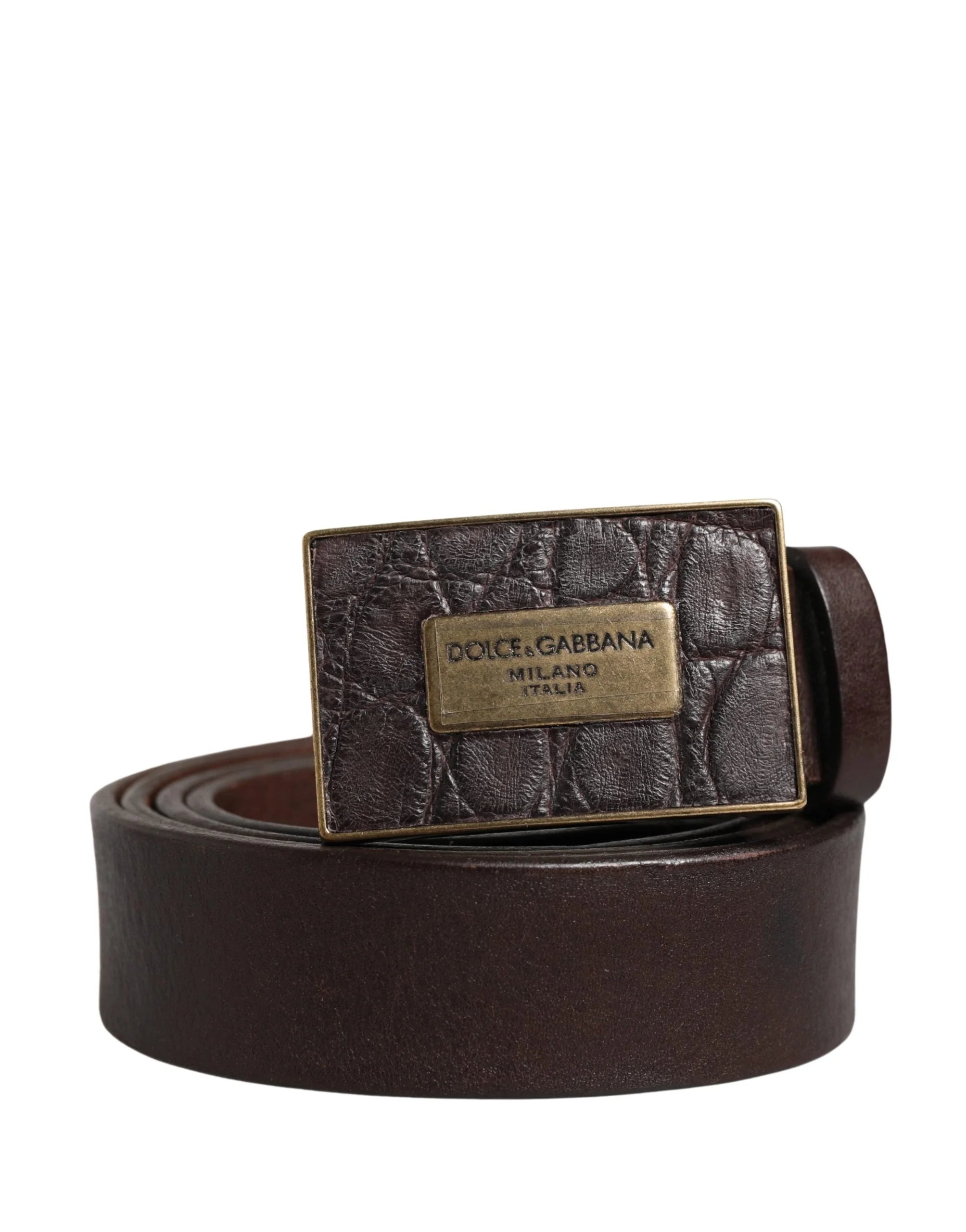 Dolce & Gabbana Men Brown Calf Leather Logo Metal Buckle Belt - 100 cm / 40 Inches