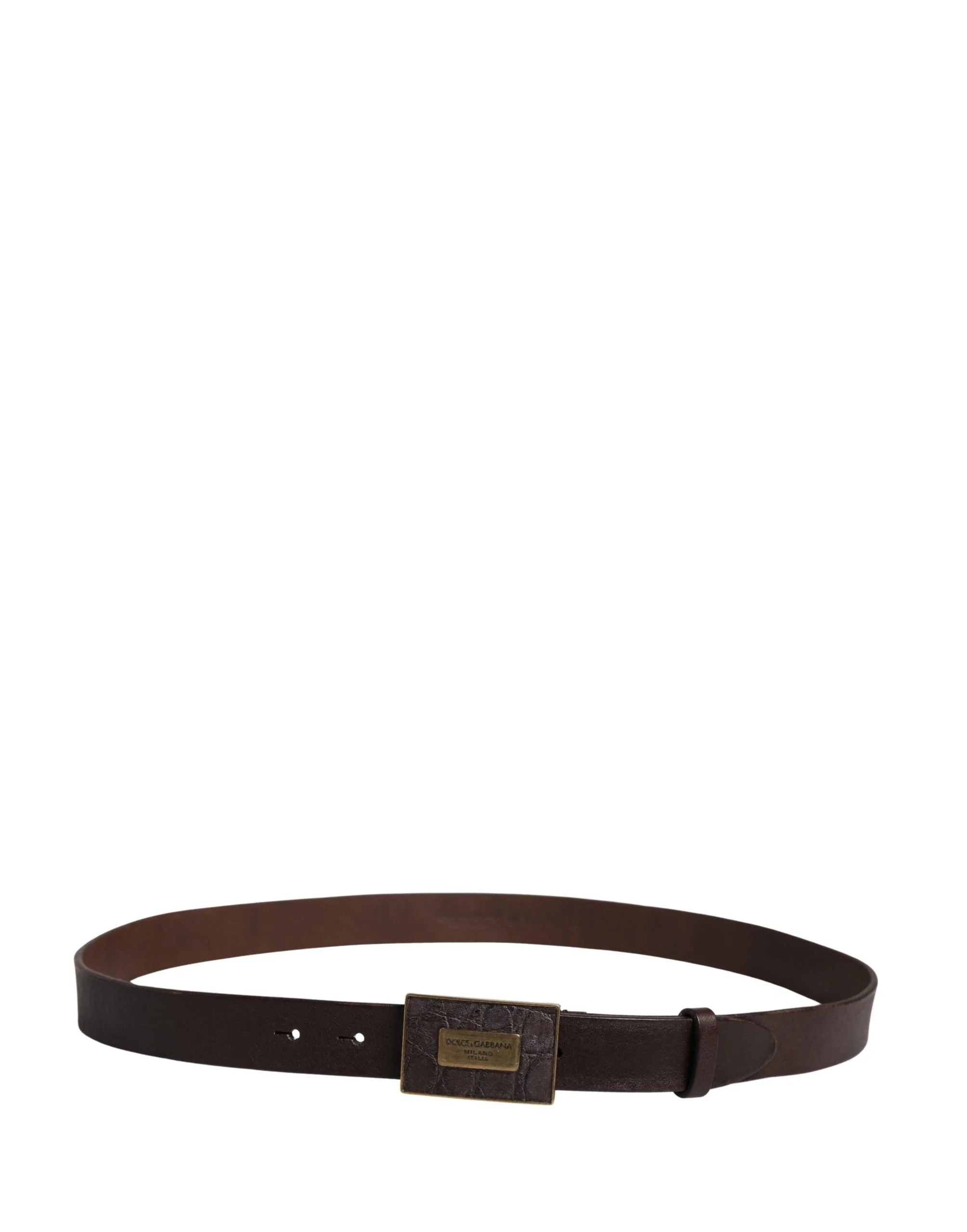Dolce & Gabbana Men Brown Calf Leather Logo Metal Buckle Belt - 100 cm / 40 Inches