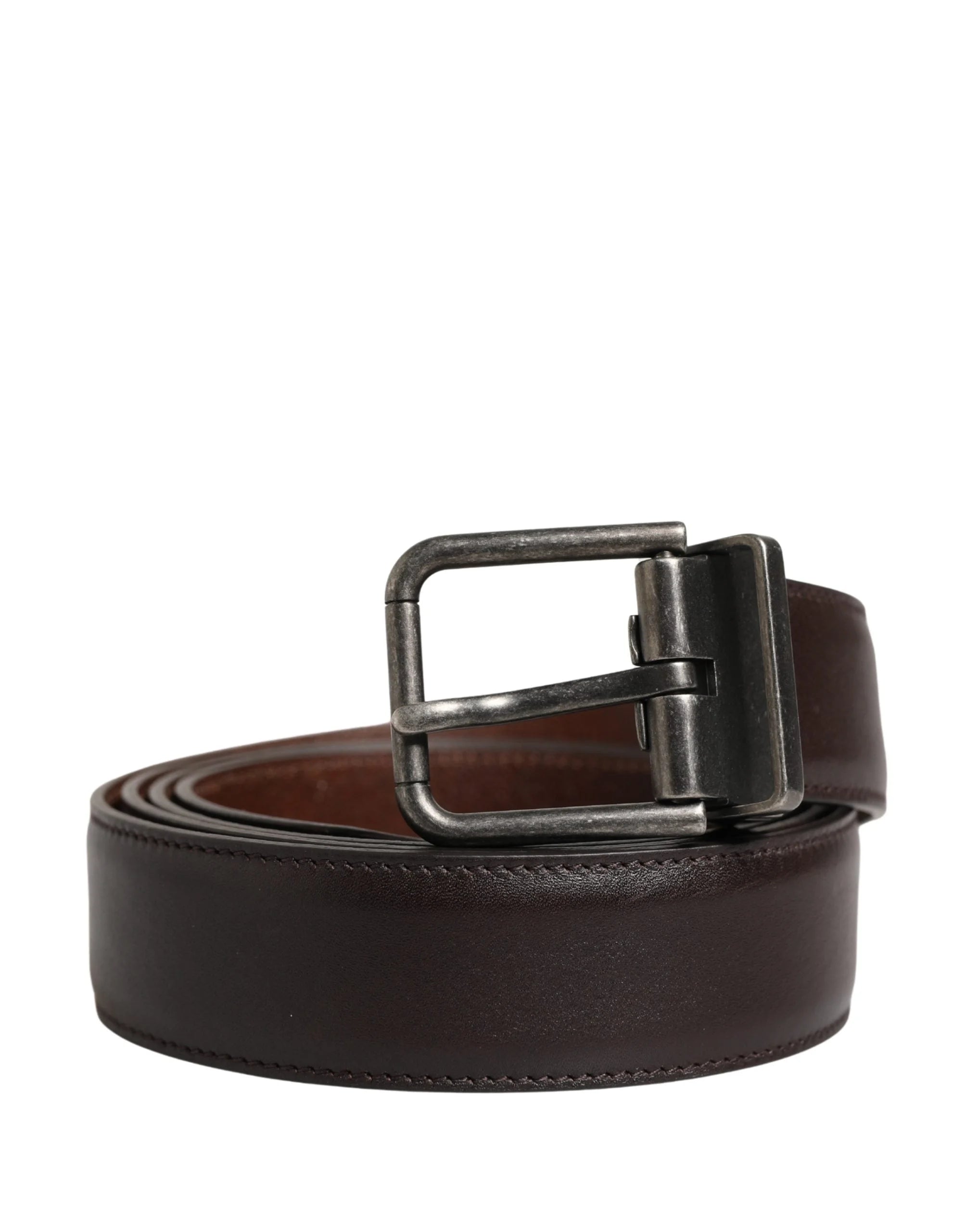 Dolce & Gabbana Men Brown Classic Leather Metal Buckle Belt - 110 cm / 44 Inches