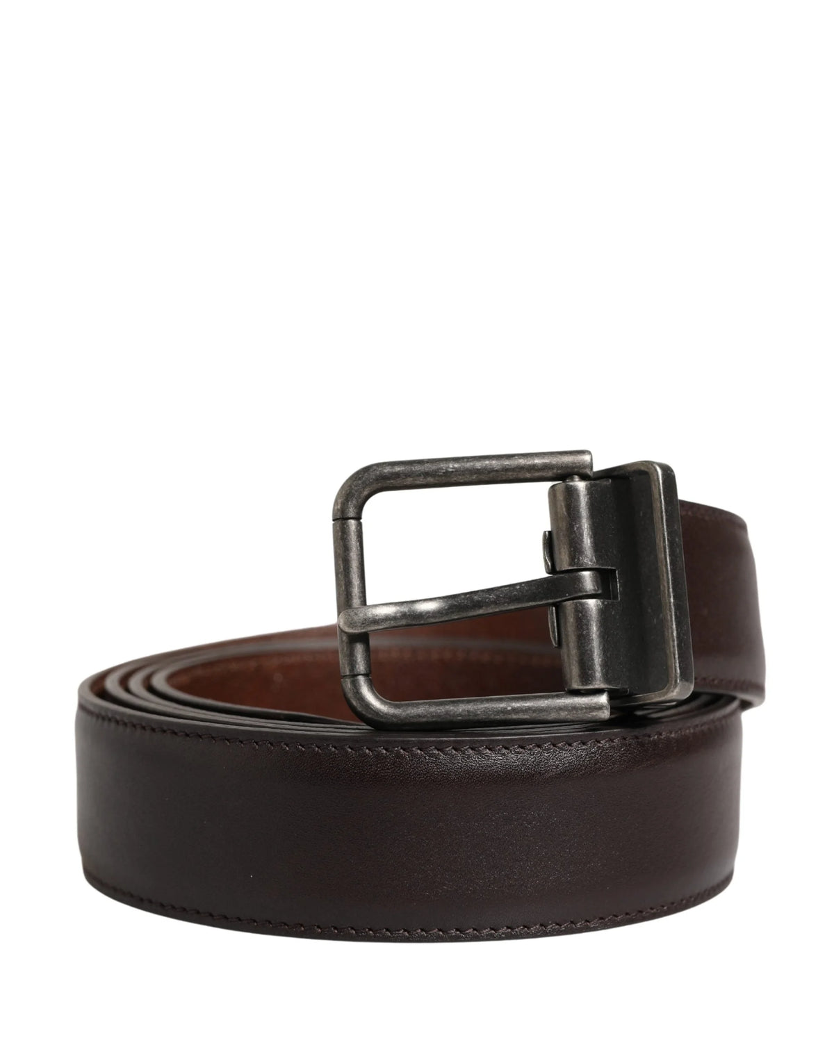 Dolce & Gabbana Men Brown Classic Leather Metal Buckle Belt - 110 cm / 44 Inches