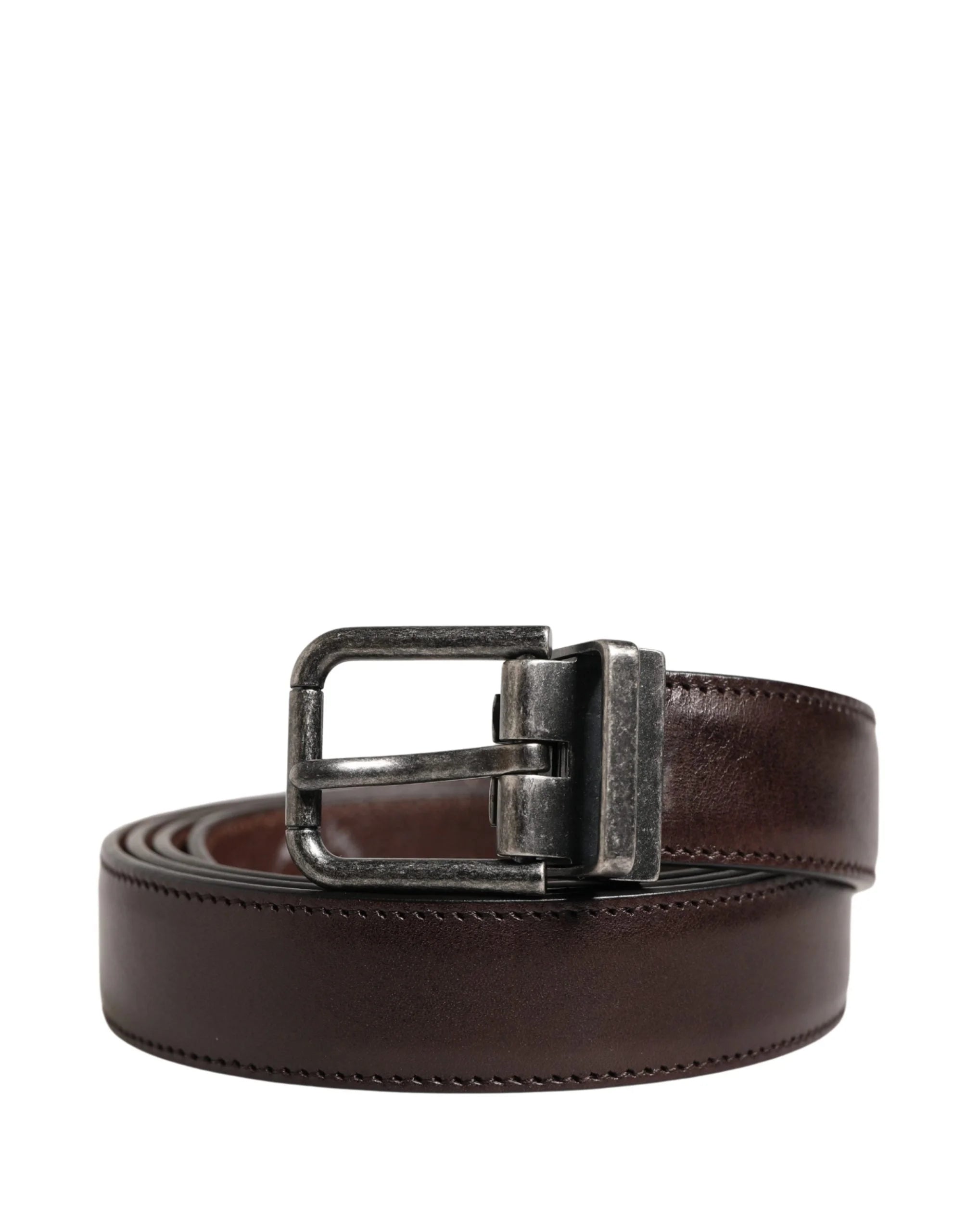 Dolce & Gabbana Men Brown Classic Leather Metal Buckle Belt - 110 cm / 44 Inches
