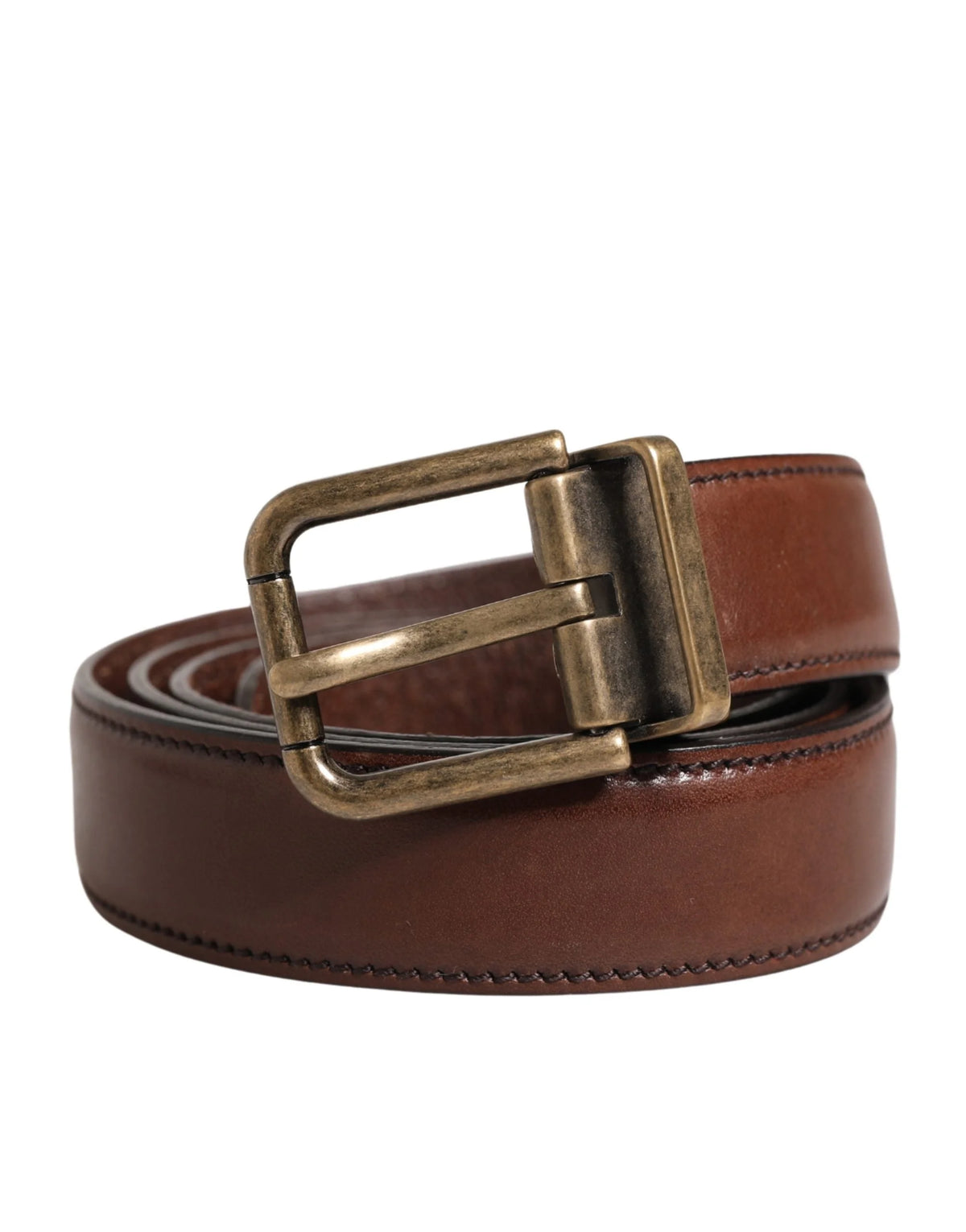 Dolce & Gabbana Men Brown Classic Leather Metal Buckle Belt - 85 cm / 34 Inches