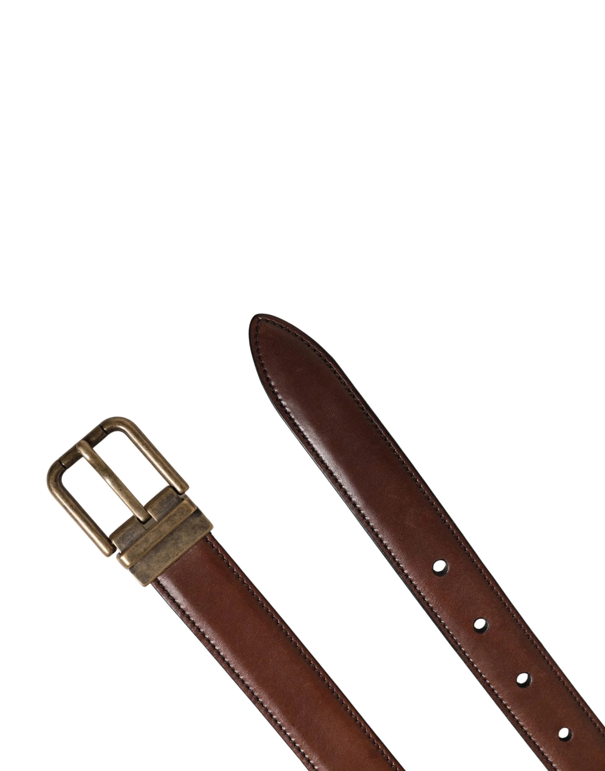 Dolce & Gabbana Men Brown Classic Leather Metal Buckle Belt - 85 cm / 34 Inches