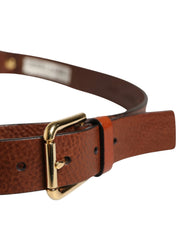 Dolce & Gabbana Men Brown Classic Leather Metal Buckle Belt - 90 cm / 36 Inches