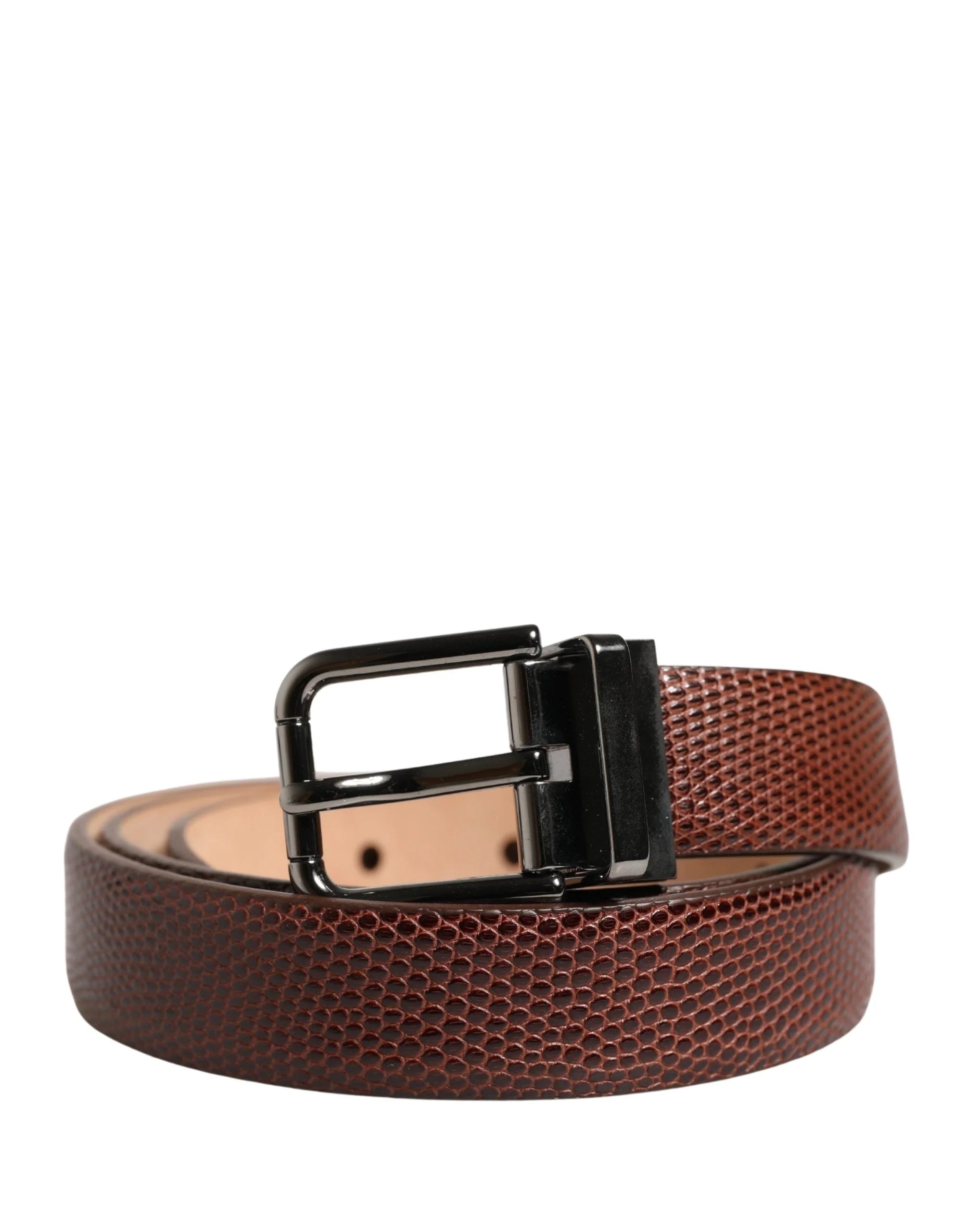 Dolce & Gabbana Men Brown Goatskin Leather Metal Buckle Belt - 85 cm / 34 Inches