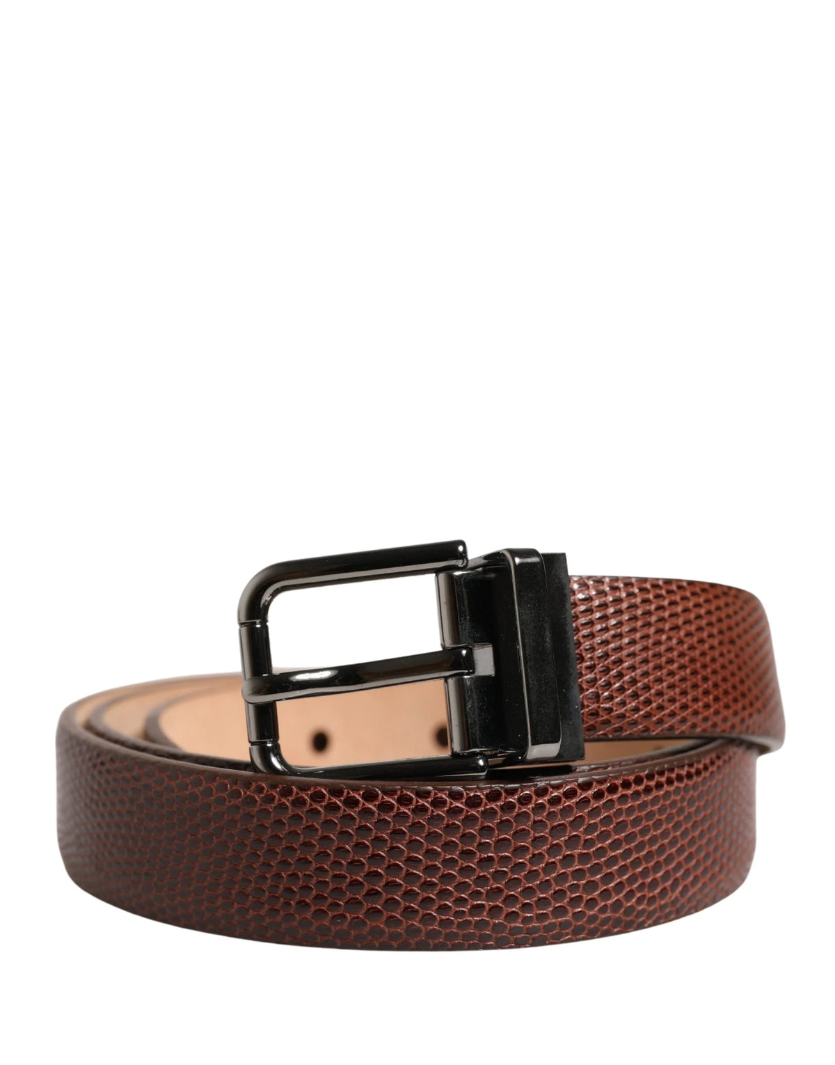 Dolce & Gabbana Men Brown Goatskin Leather Metal Buckle Belt - 85 cm / 34 Inches