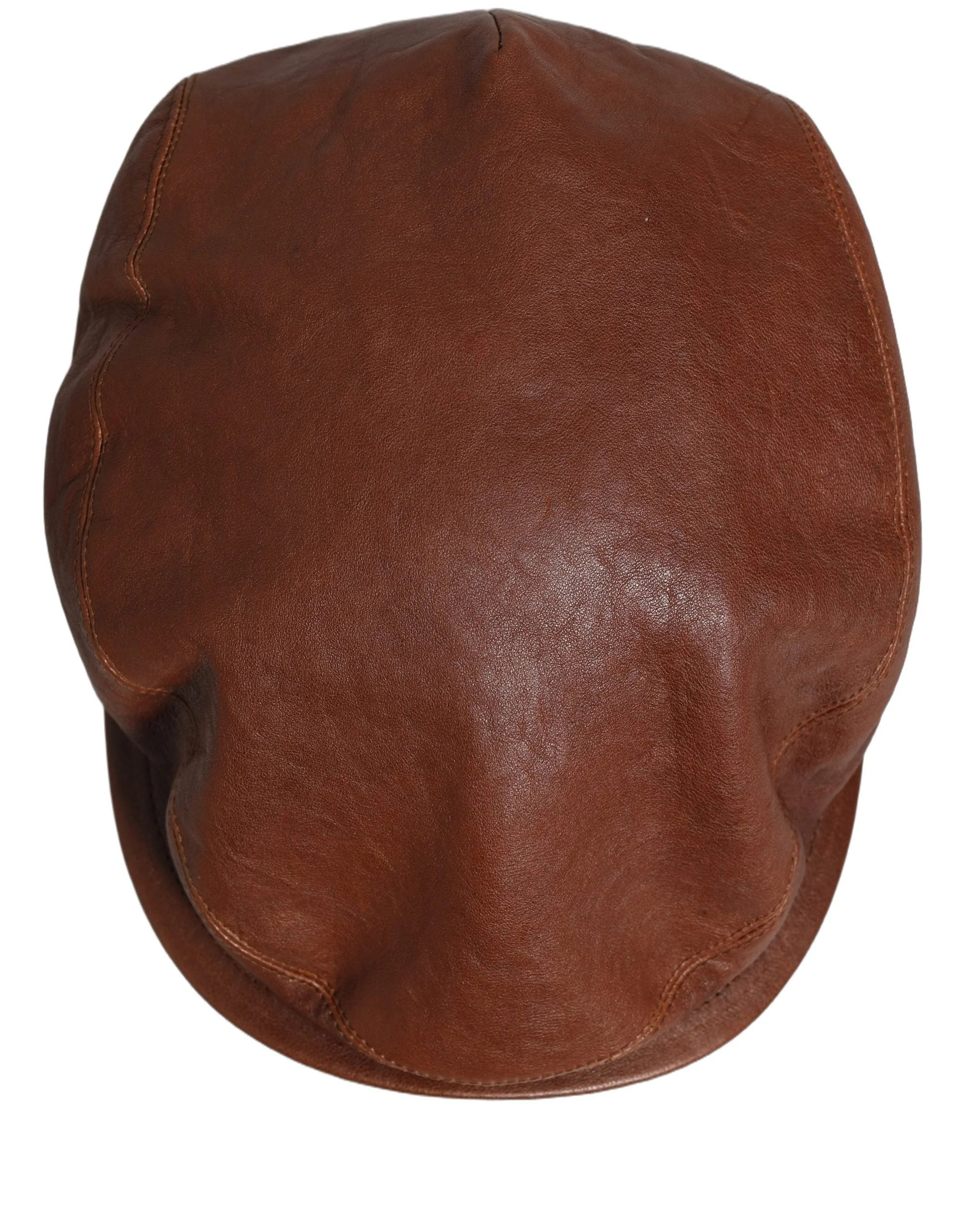 Dolce & Gabbana Men Brown Lamb Leather Newsboy Cloth Capello Hat - 57 cm|S