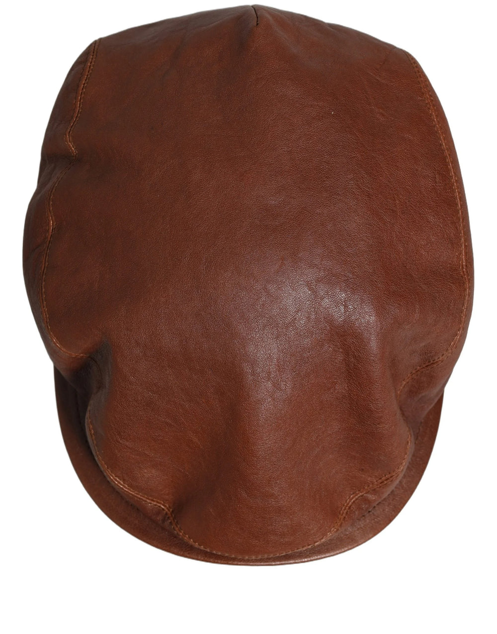 Dolce & Gabbana Men Brown Lamb Leather Newsboy Cloth Capello Hat - 57 cm|S