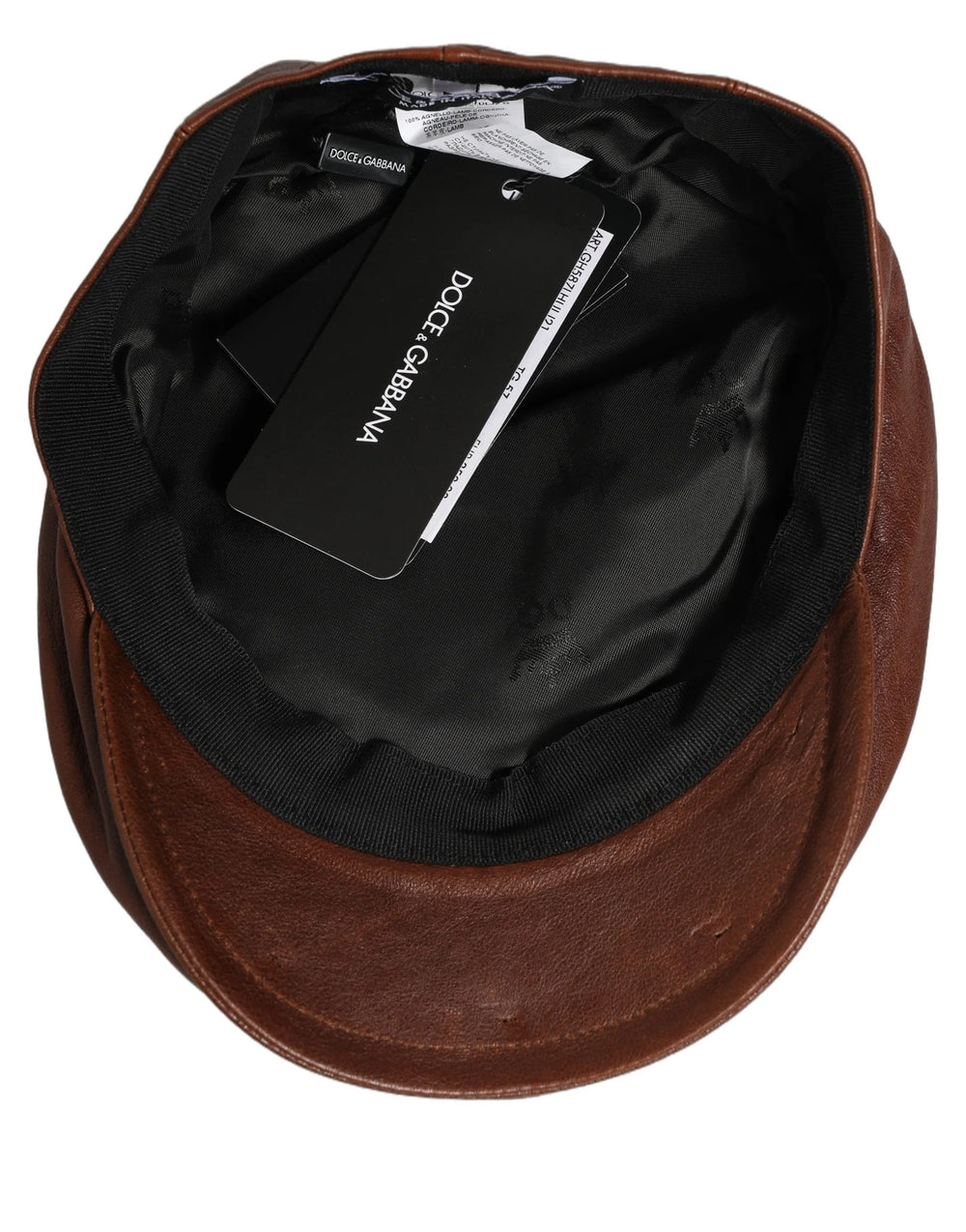 Dolce & Gabbana Men Brown Lamb Leather Newsboy Cloth Capello Hat - 57 cm|S