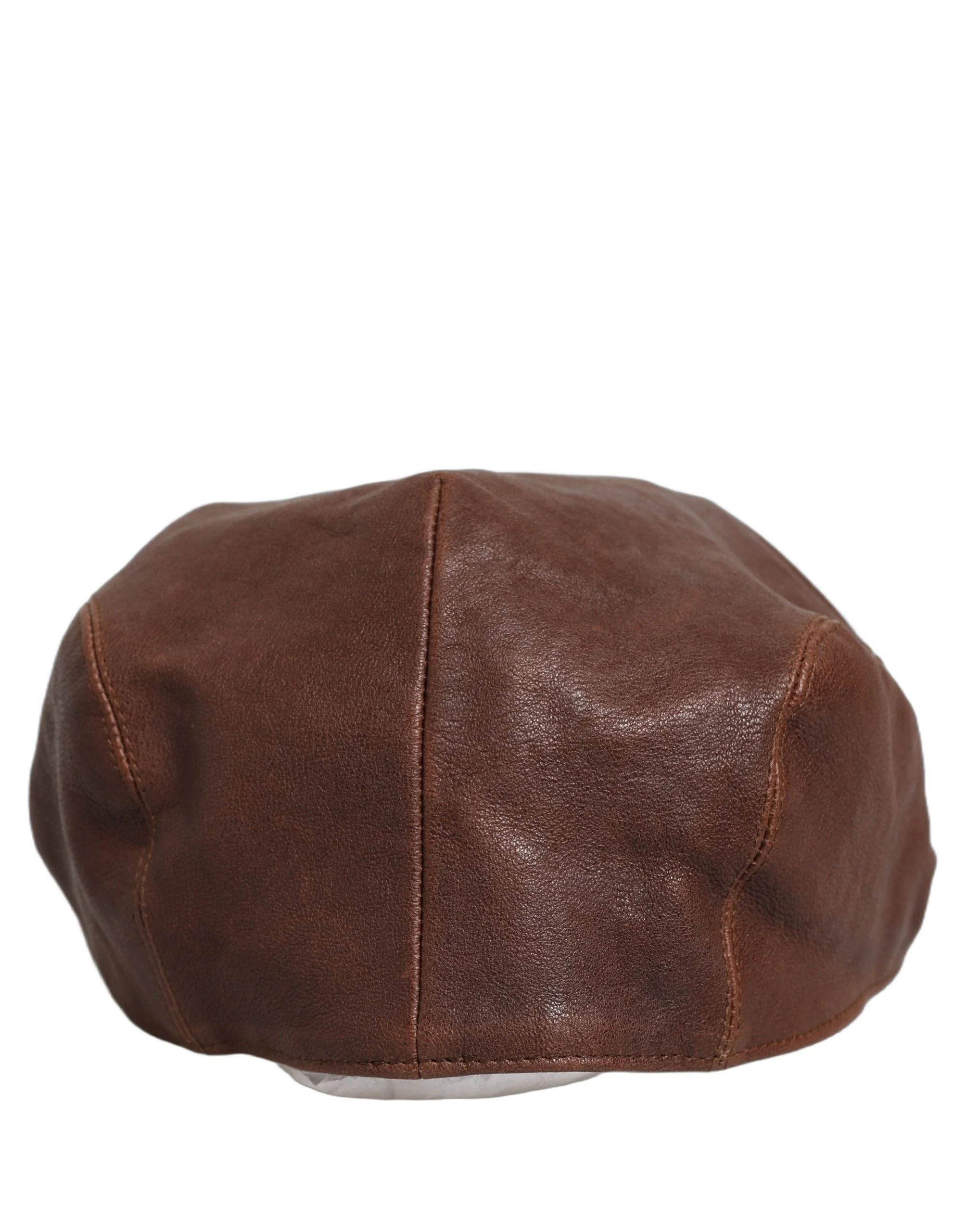 Dolce & Gabbana Men Brown Lamb Leather Newsboy Cloth Capello Hat - 60 cm|XL
