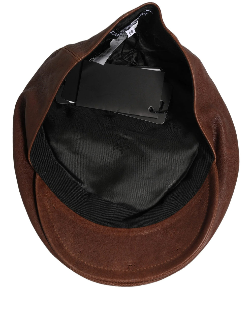 Dolce & Gabbana Men Brown Lamb Leather Newsboy Cloth Capello Hat - 60 cm|XL