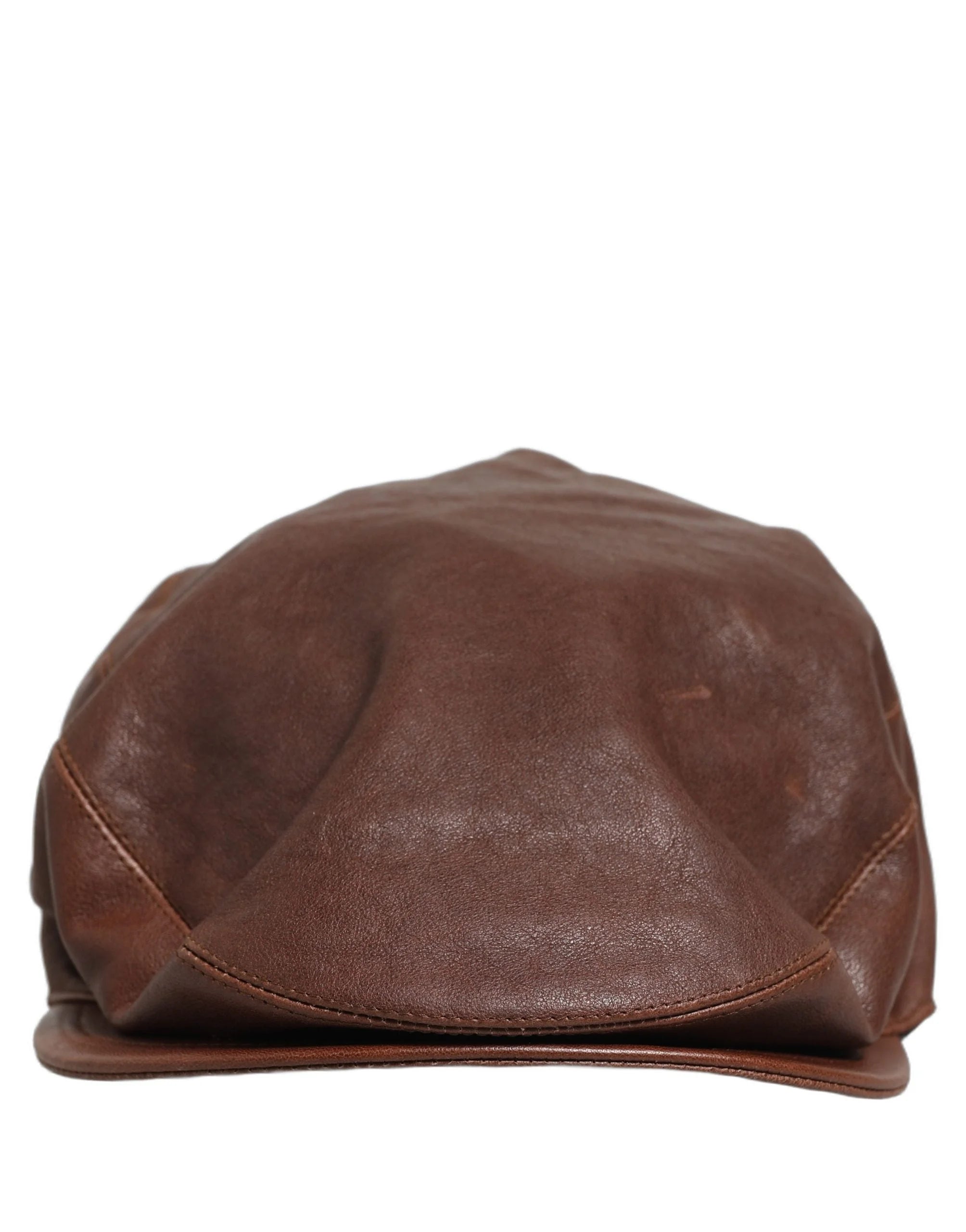 Dolce & Gabbana Men Brown Lamb Leather Newsboy Cloth Capello Hat - 60 cm|XL