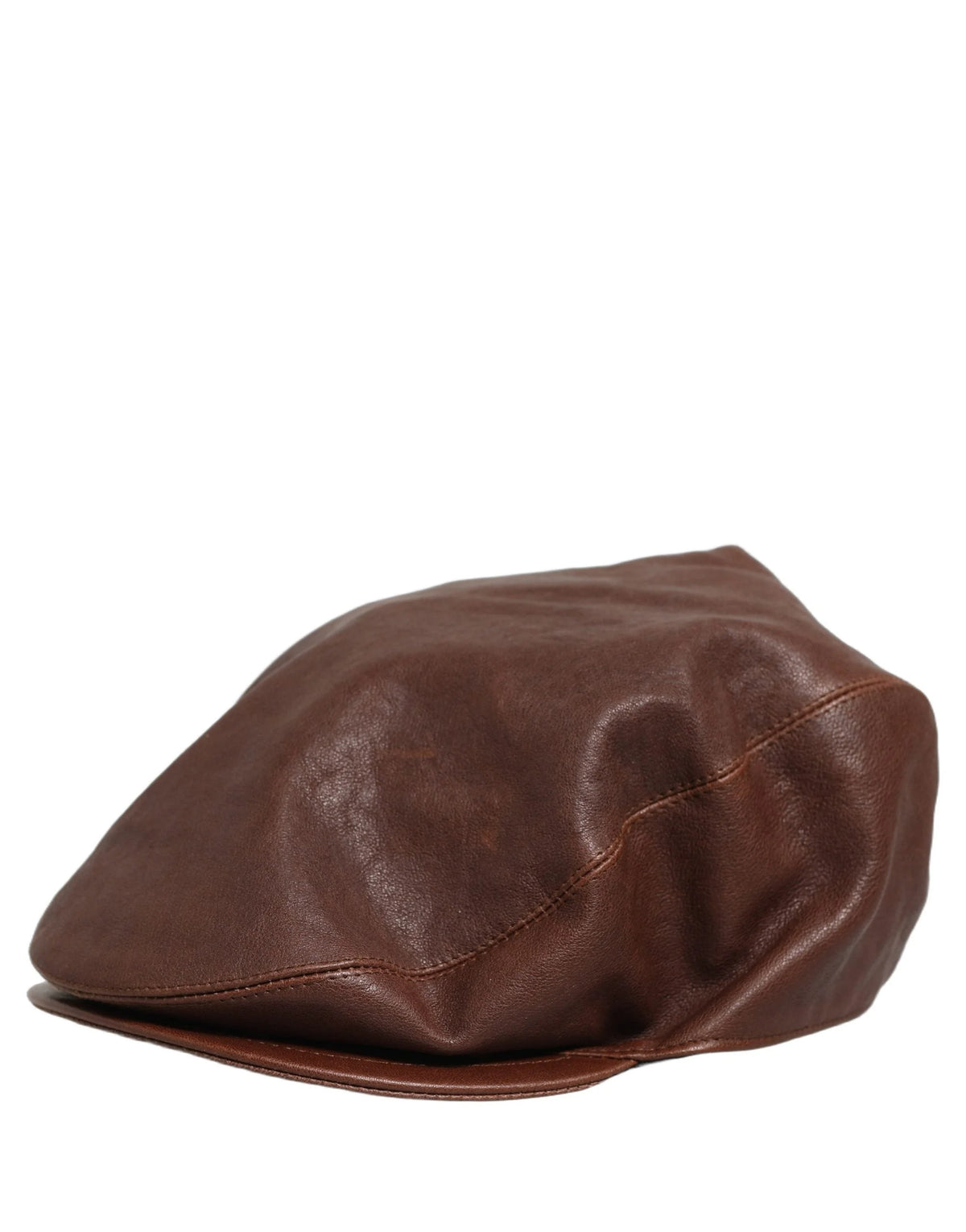 Dolce & Gabbana Men Brown Lamb Leather Newsboy Cloth Capello Hat - 60 cm|XL