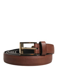 Dolce & Gabbana Men Brown Leather Classic Metal Buckle Belt - 90 cm / 36 Inches