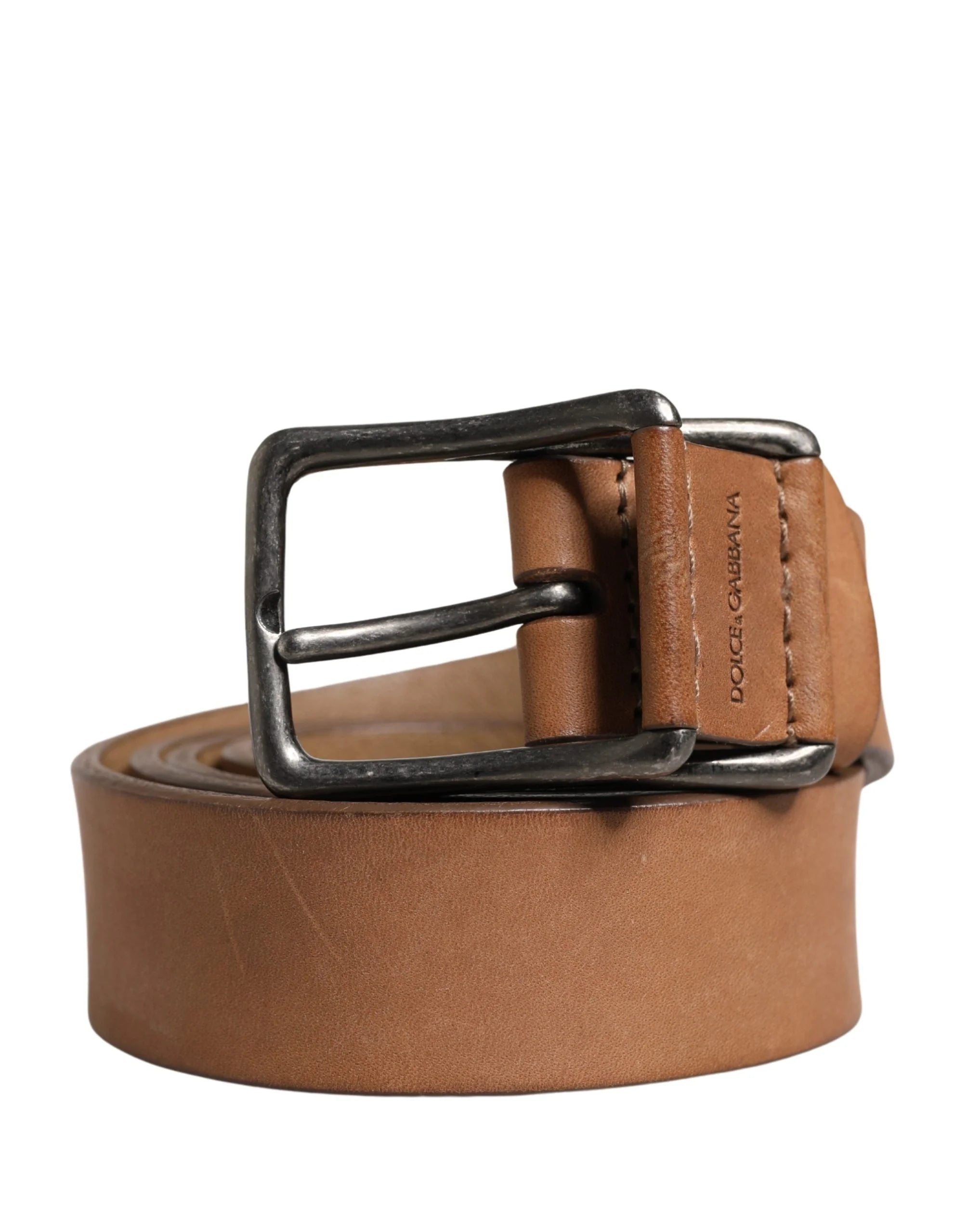 Dolce & Gabbana Men Brown Leather Classic Metal Buckle Belt - 95 cm / 38 Inches