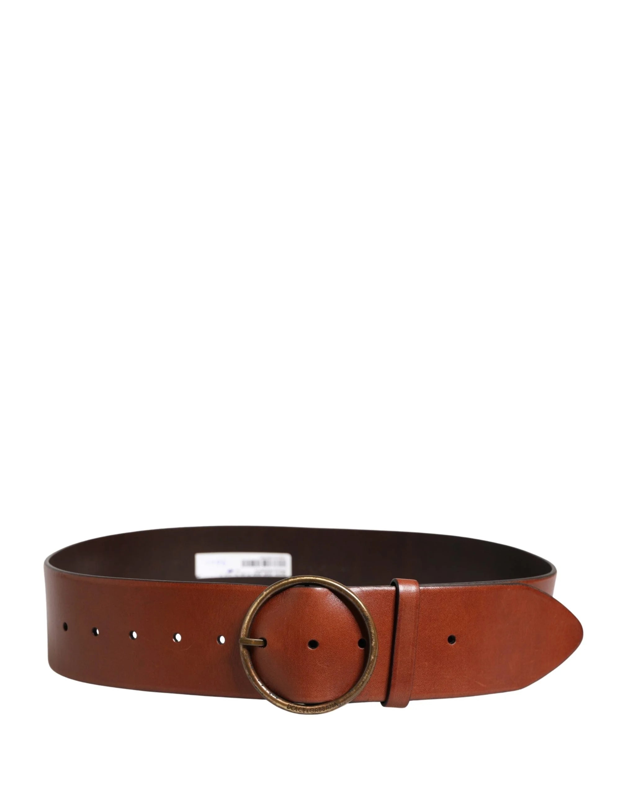 Dolce & Gabbana Men Brown Leather Wide Waist Metal Round Buckle Belt - 90 cm / 36 Inches